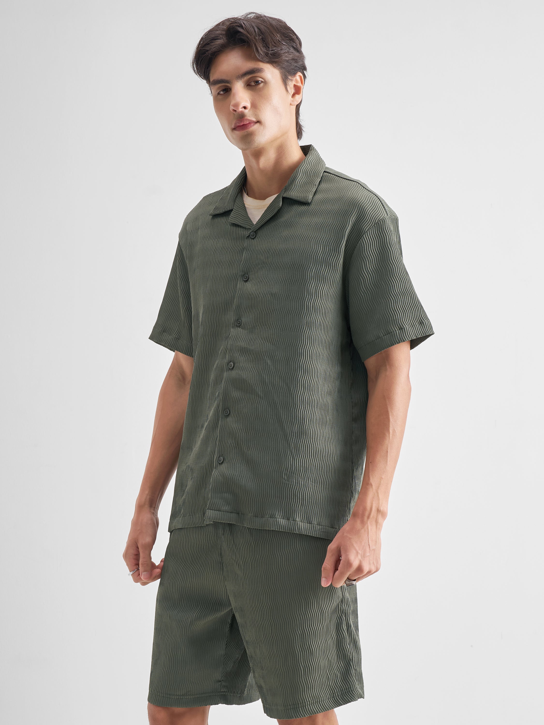 Highlander Men Olive Shirt With Shorts Co-Ords