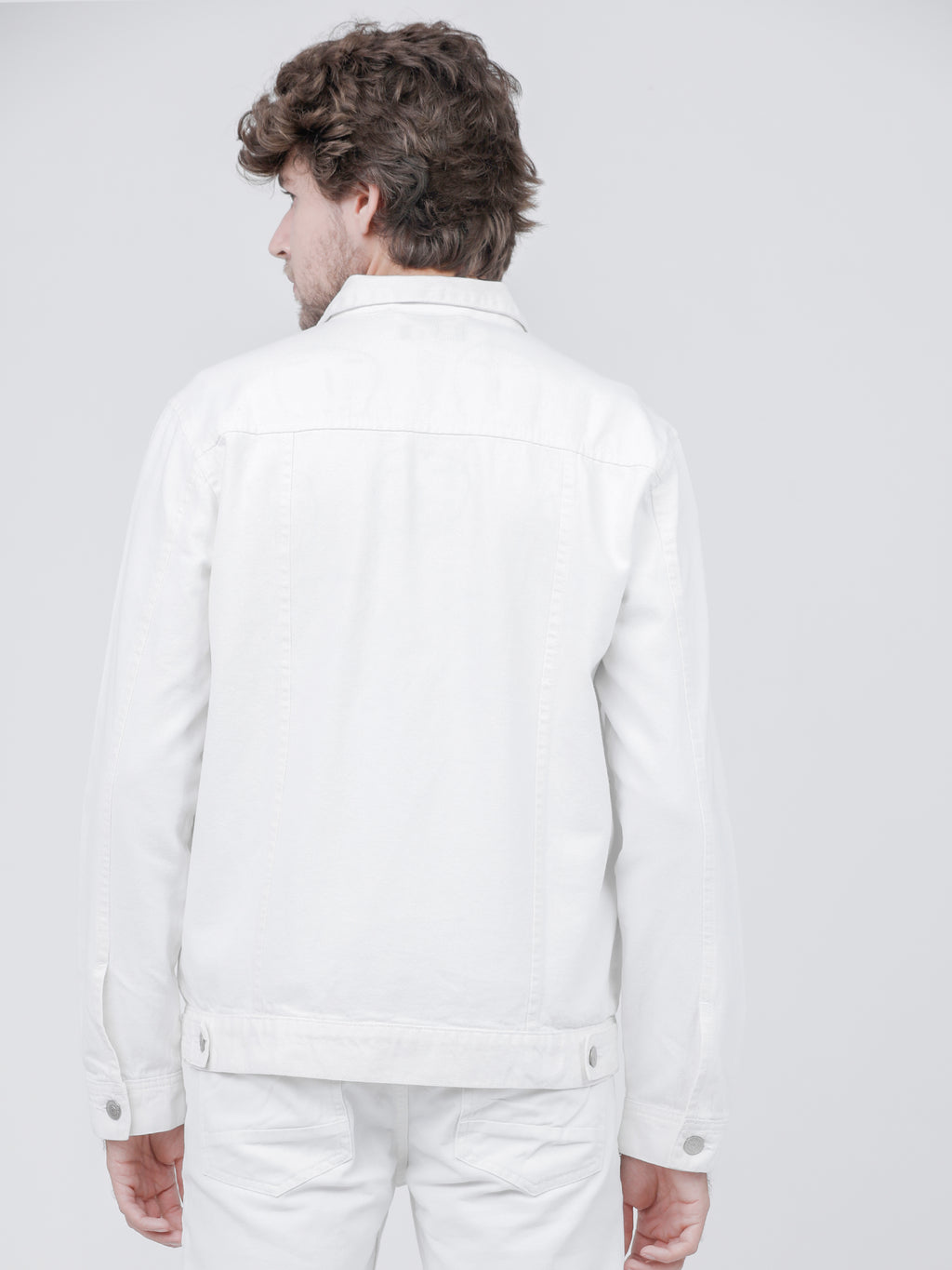 Highlander Men White Solid Denim Jacket - White - Image 3