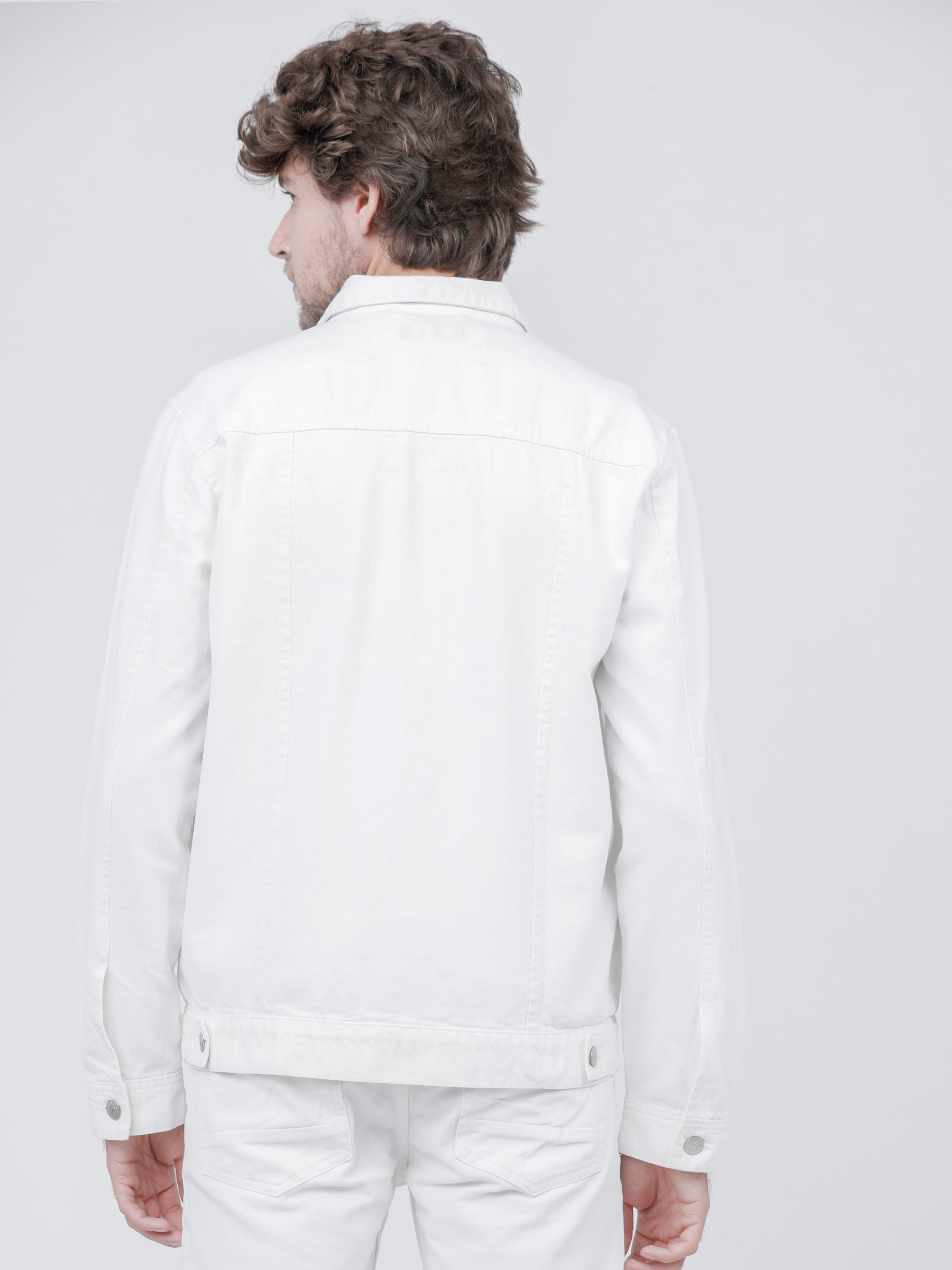 Highlander Men White Solid Denim Jacket - White - Image 3