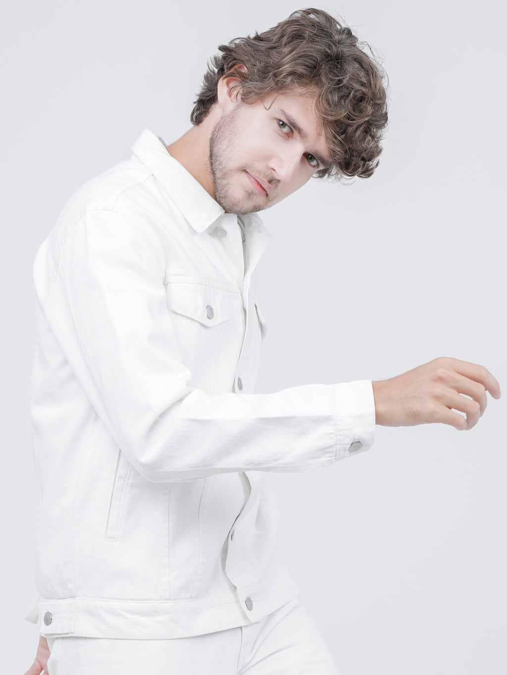 Highlander Men White Solid Denim Jacket - White - Image 6