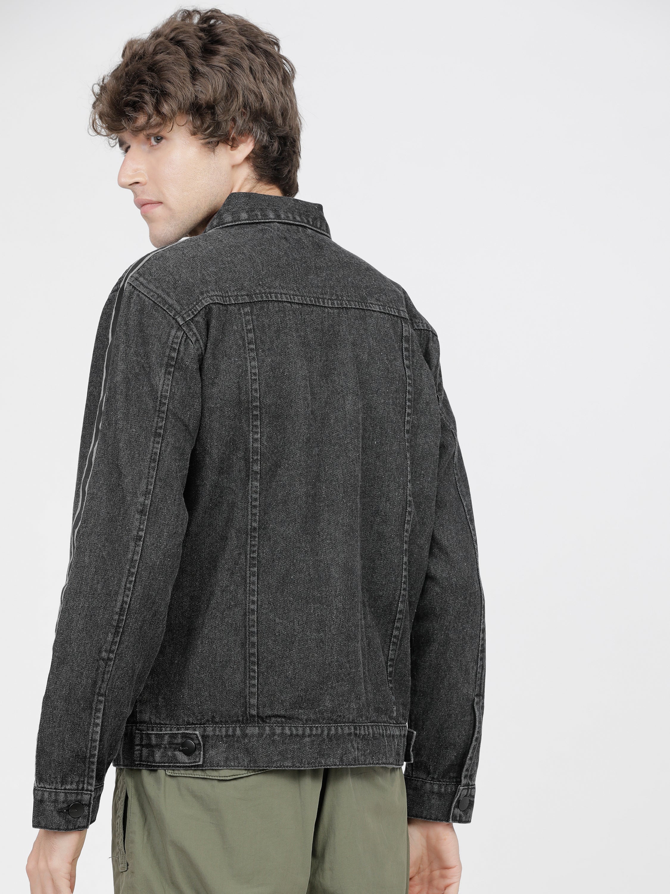 Highlander Men Black Solid Denim Jacket - Black - Image 3