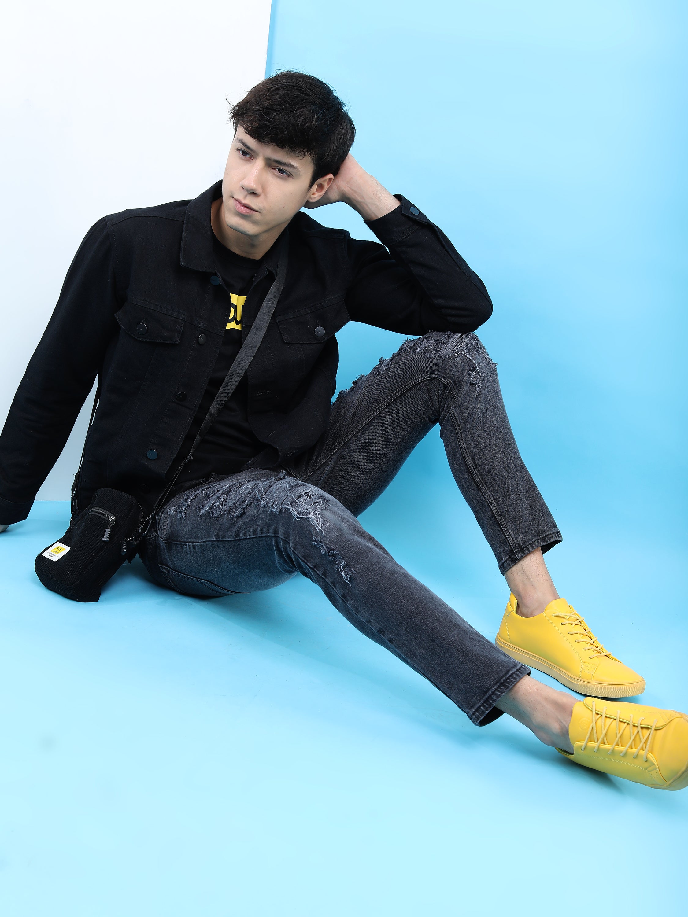 Highlander Men Black Solid Denim Jacket - Black - Image 2