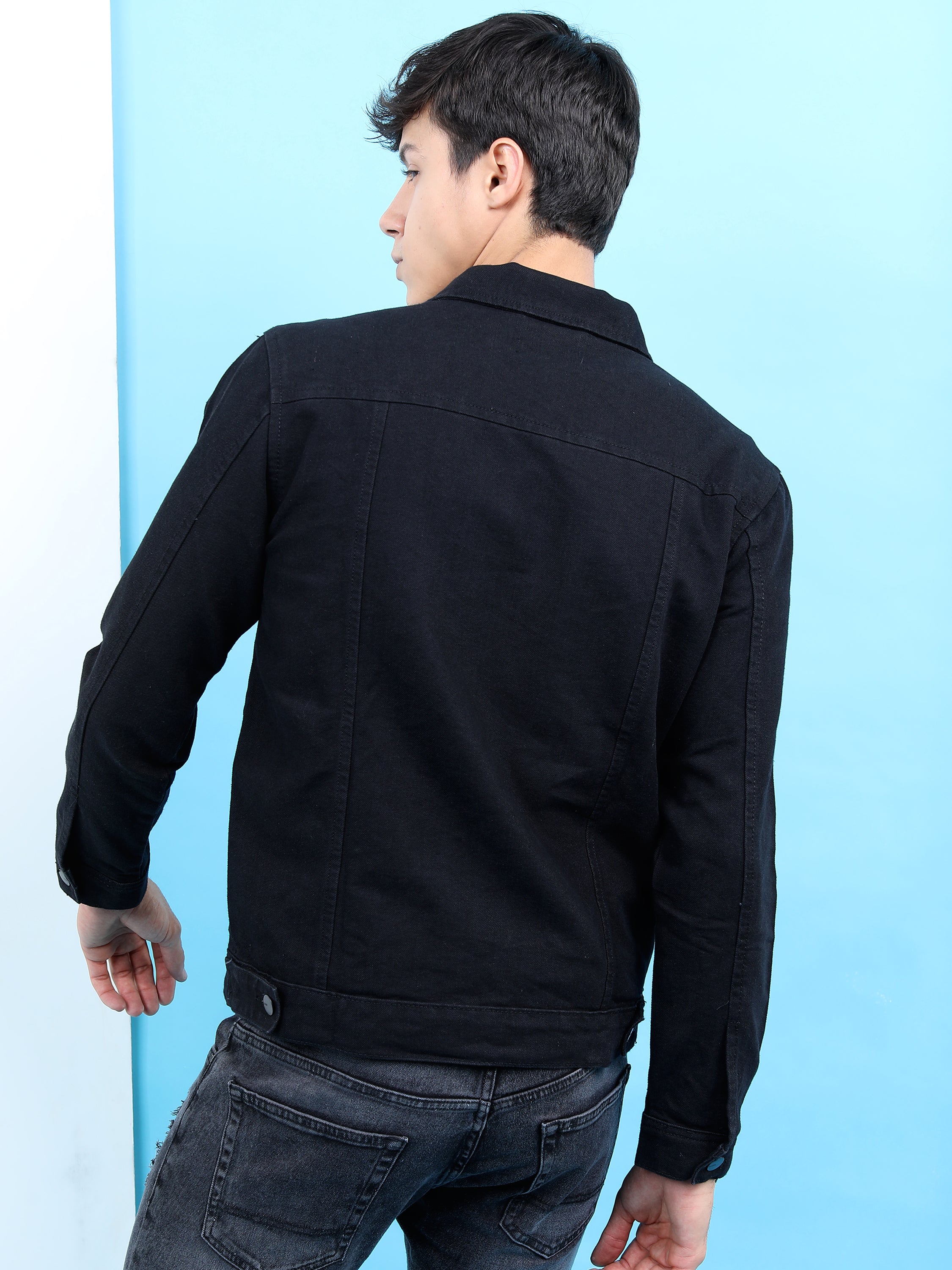 Highlander Men Black Solid Denim Jacket - Black - Image 3