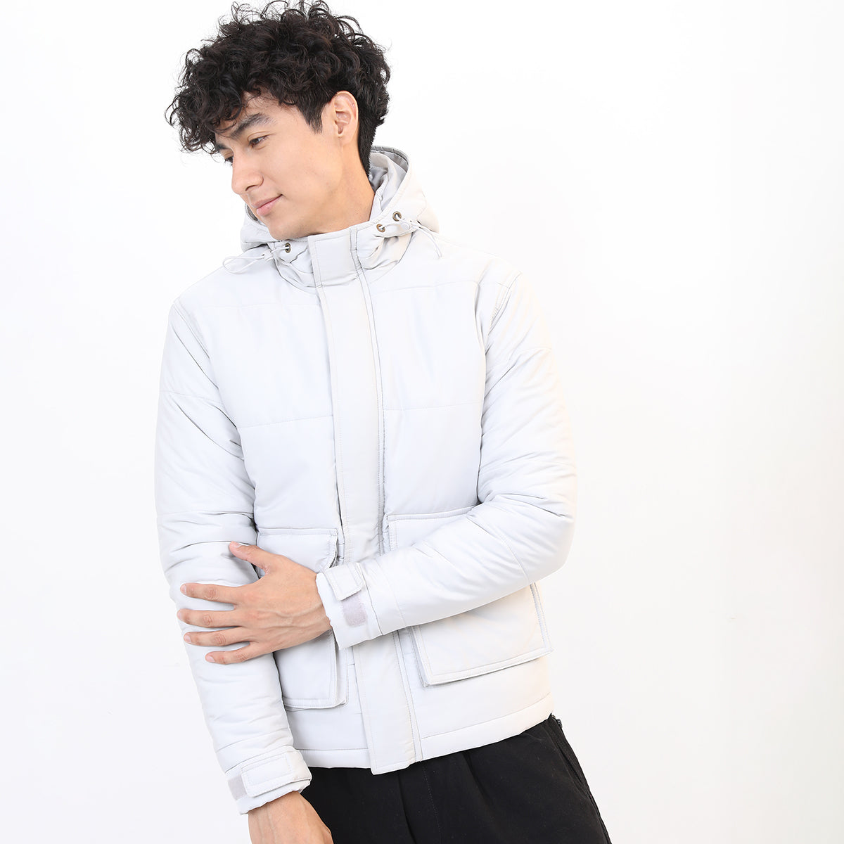 Light Grey Regular Fit Puffer Jacket - Grey - Image 1