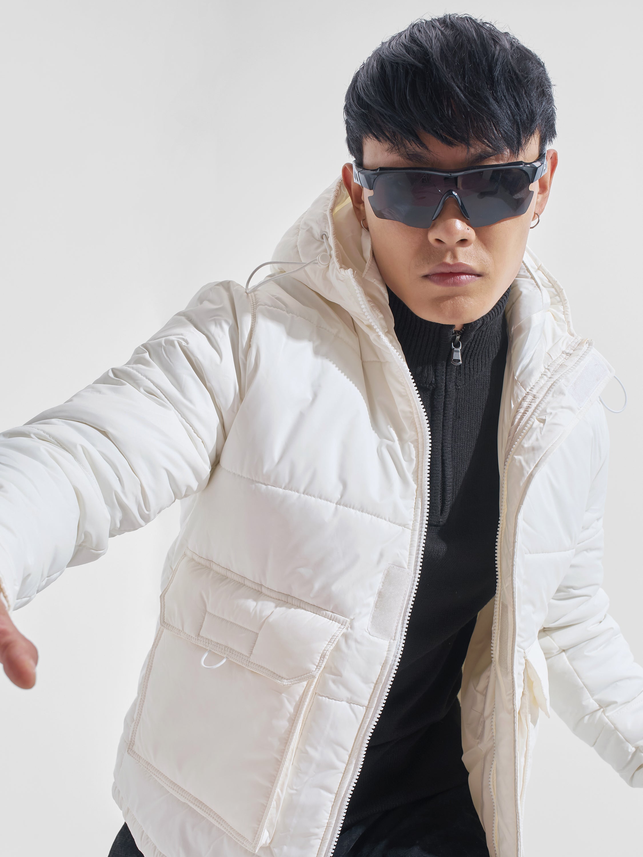 White Regular Fit Puffer Jacket - White - Image 1