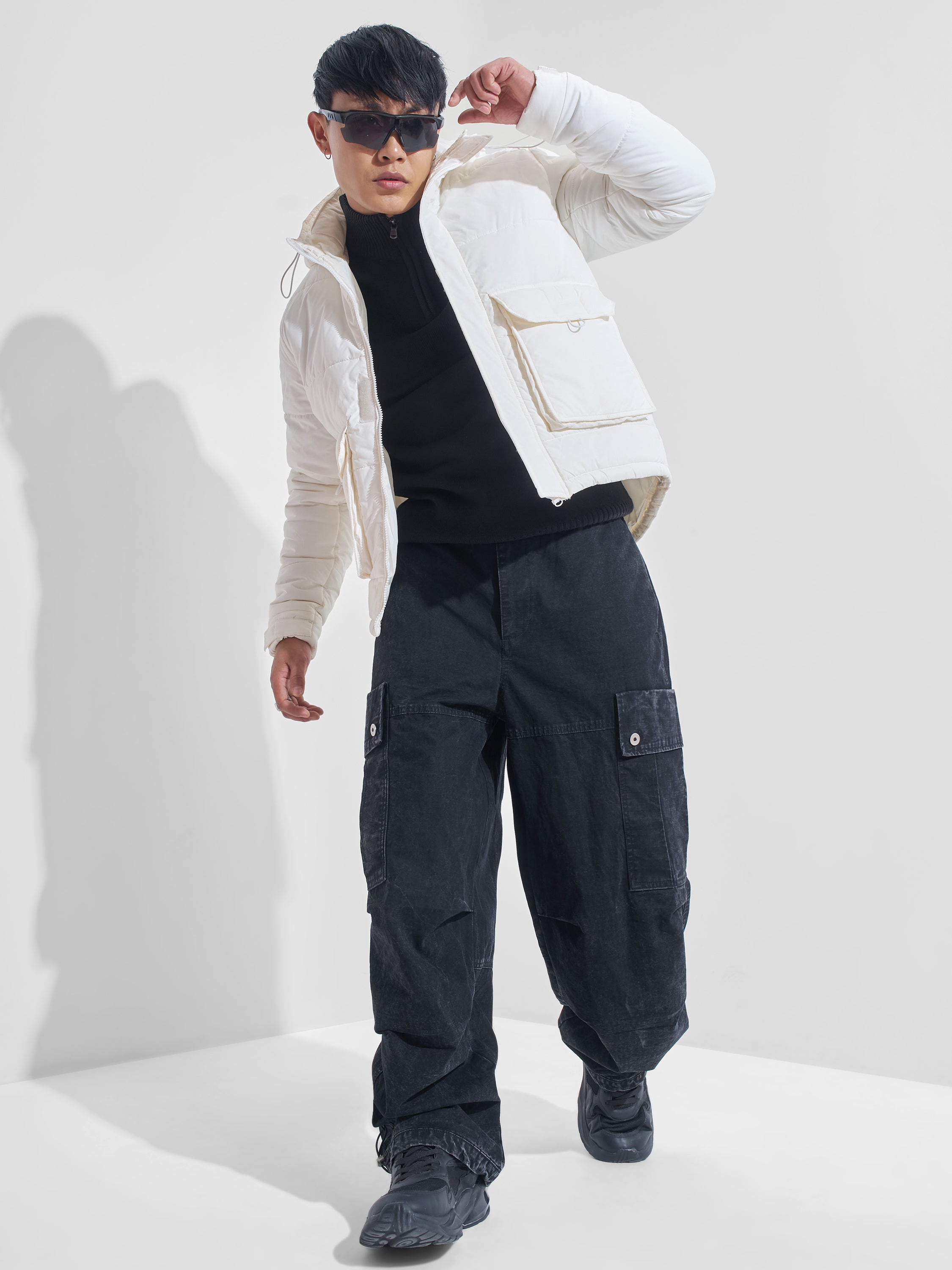 White Regular Fit Puffer Jacket - White - Image 2
