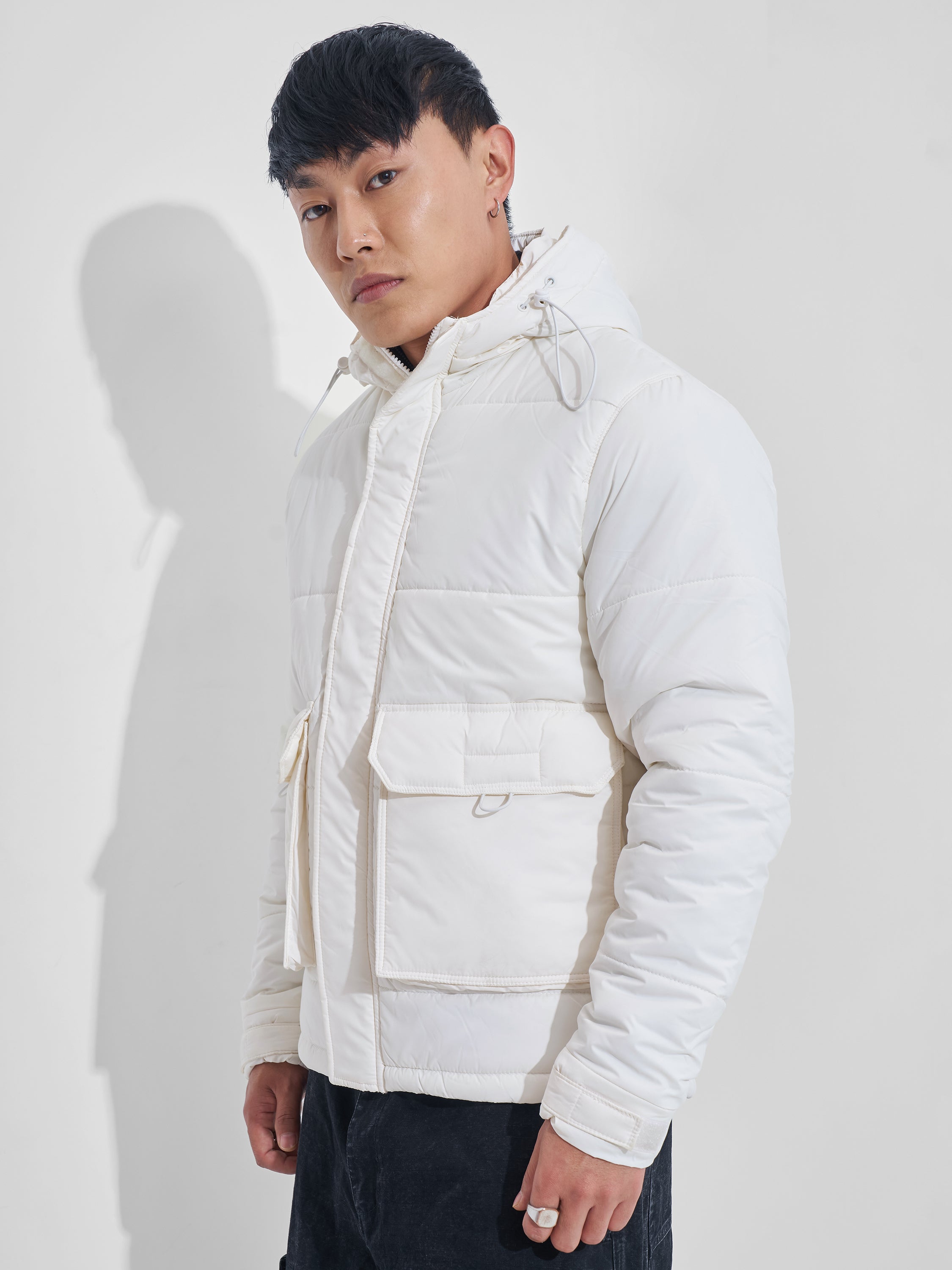 White Regular Fit Puffer Jacket - White - Image 4