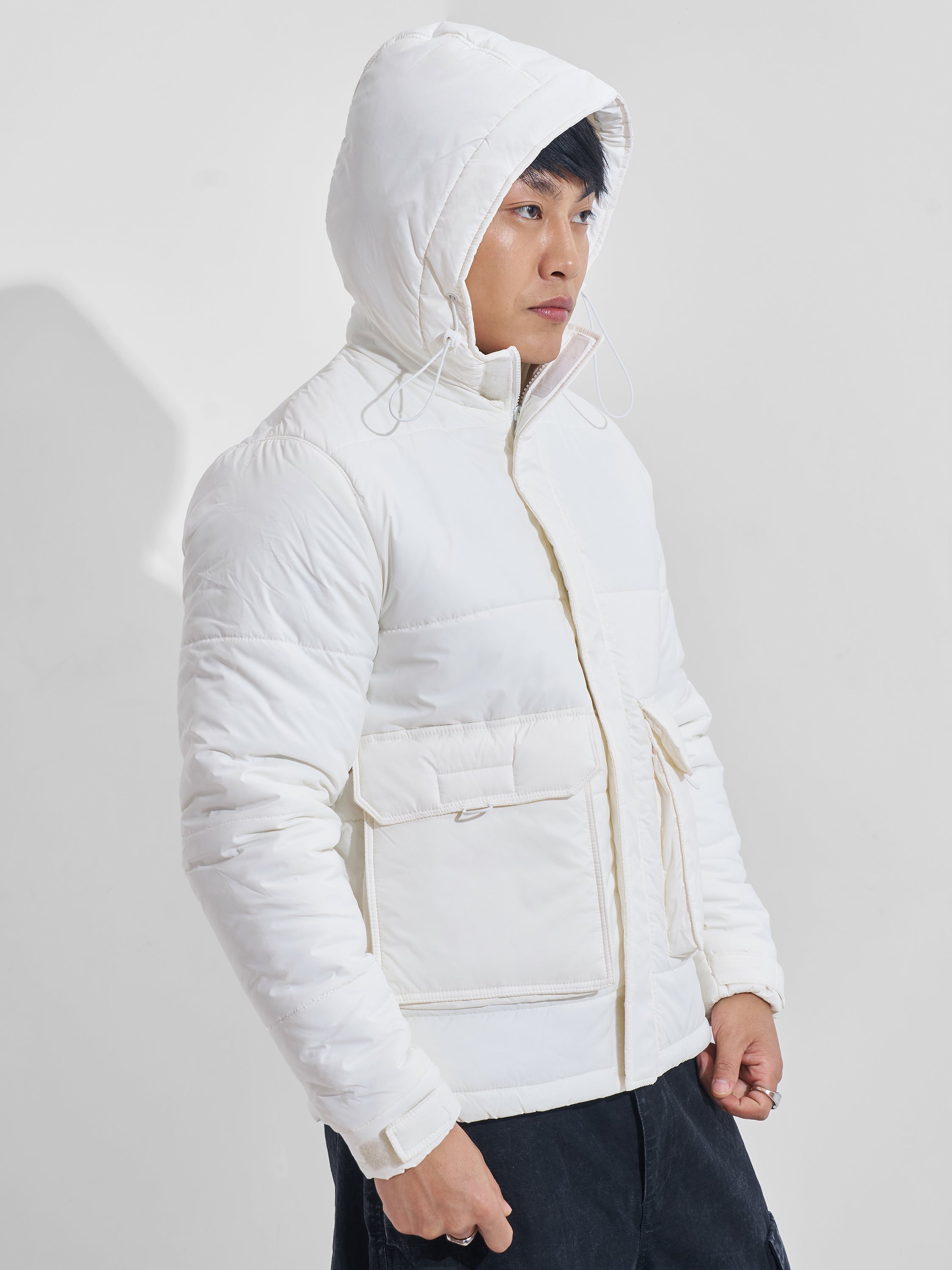 White Regular Fit Puffer Jacket - White - Image 6
