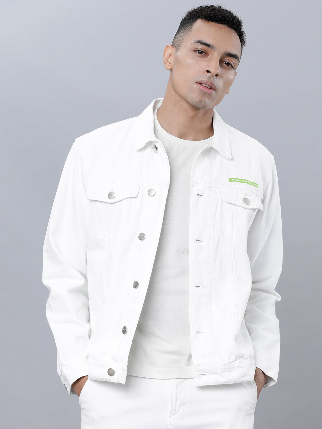 White Trucker Fit Denim Jacket - White - Image 1