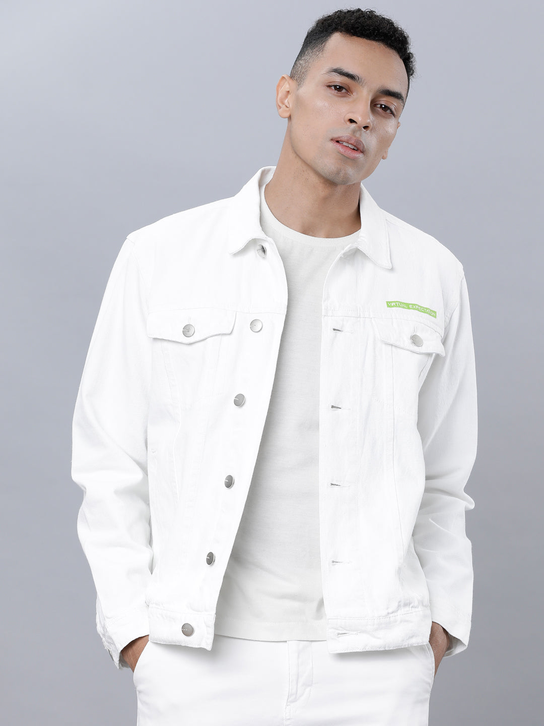 White Trucker Fit Denim Jacket - White - Image 1