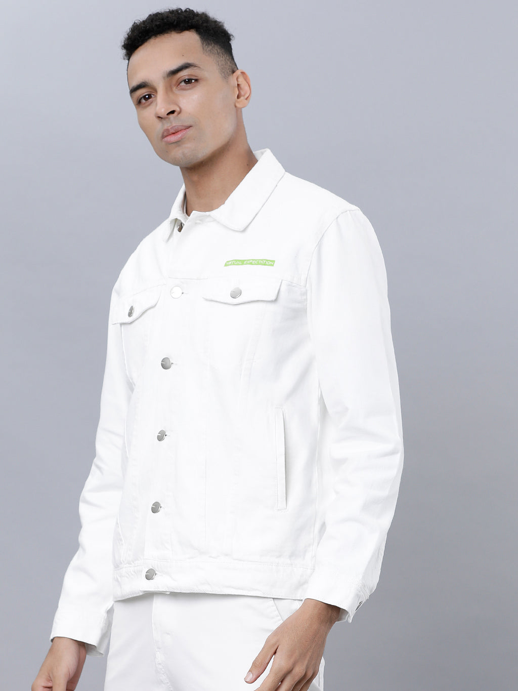 White Trucker Fit Denim Jacket - White - Image 2