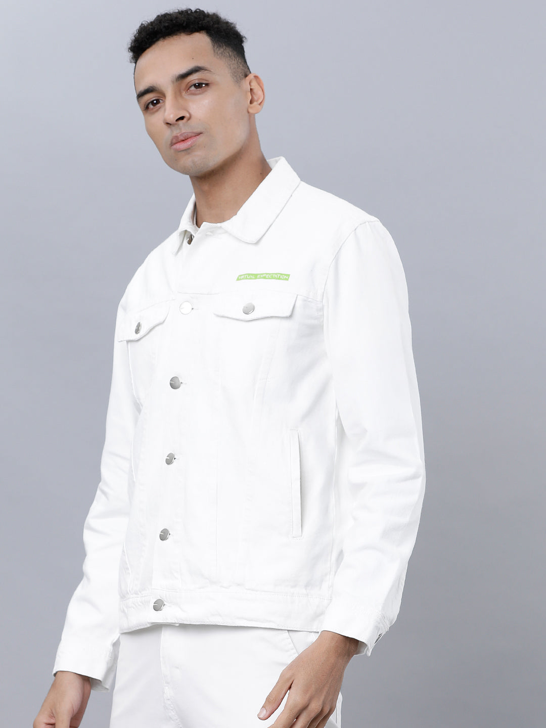 White Trucker Fit Denim Jacket - White - Image 2