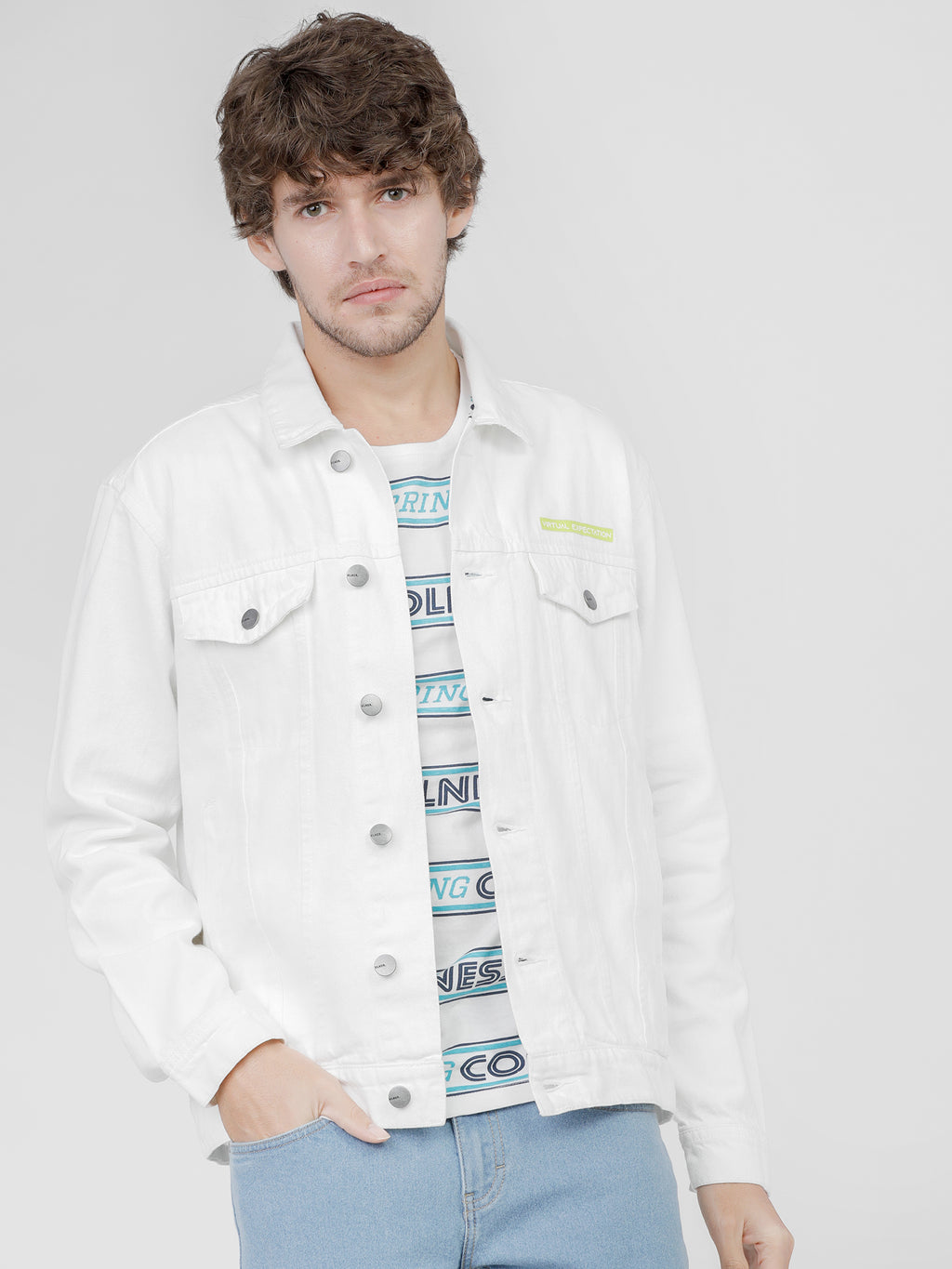White Trucker Fit Denim Jacket - White - Image 7
