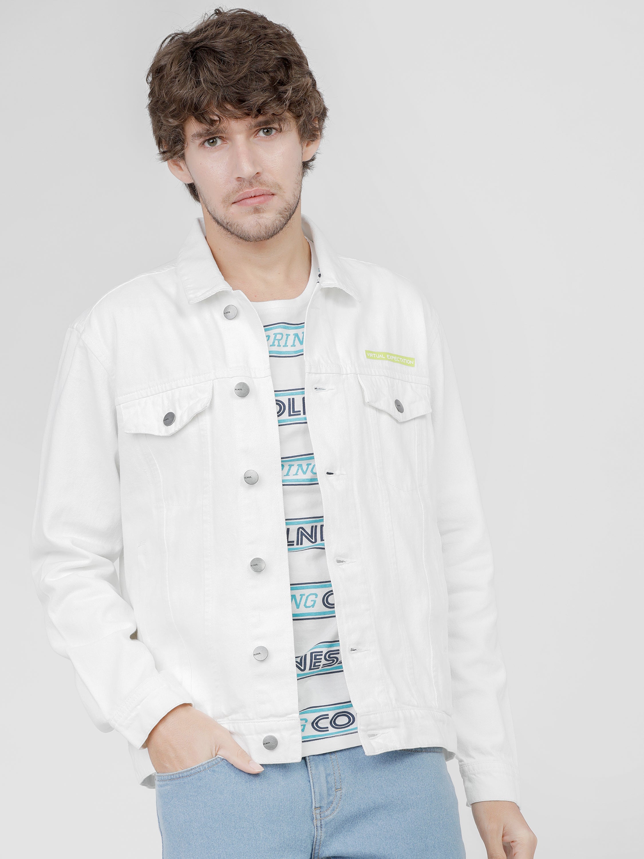 White Trucker Fit Denim Jacket - White - Image 7