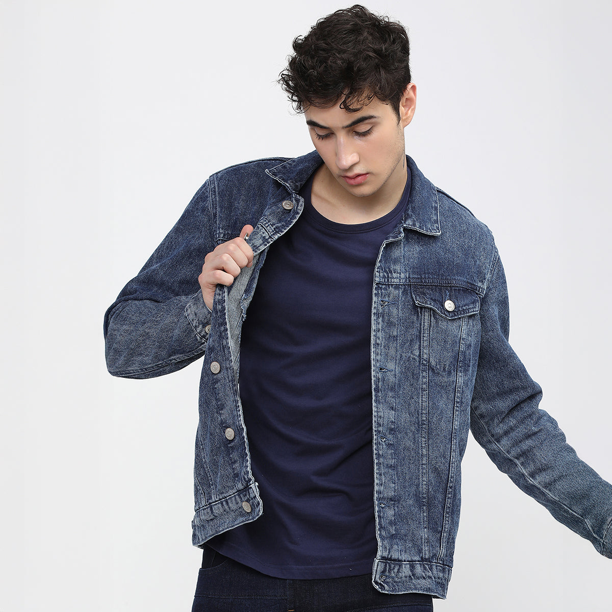 Highlander Men Blue Printed Denim Jacket - Blue - Image 1