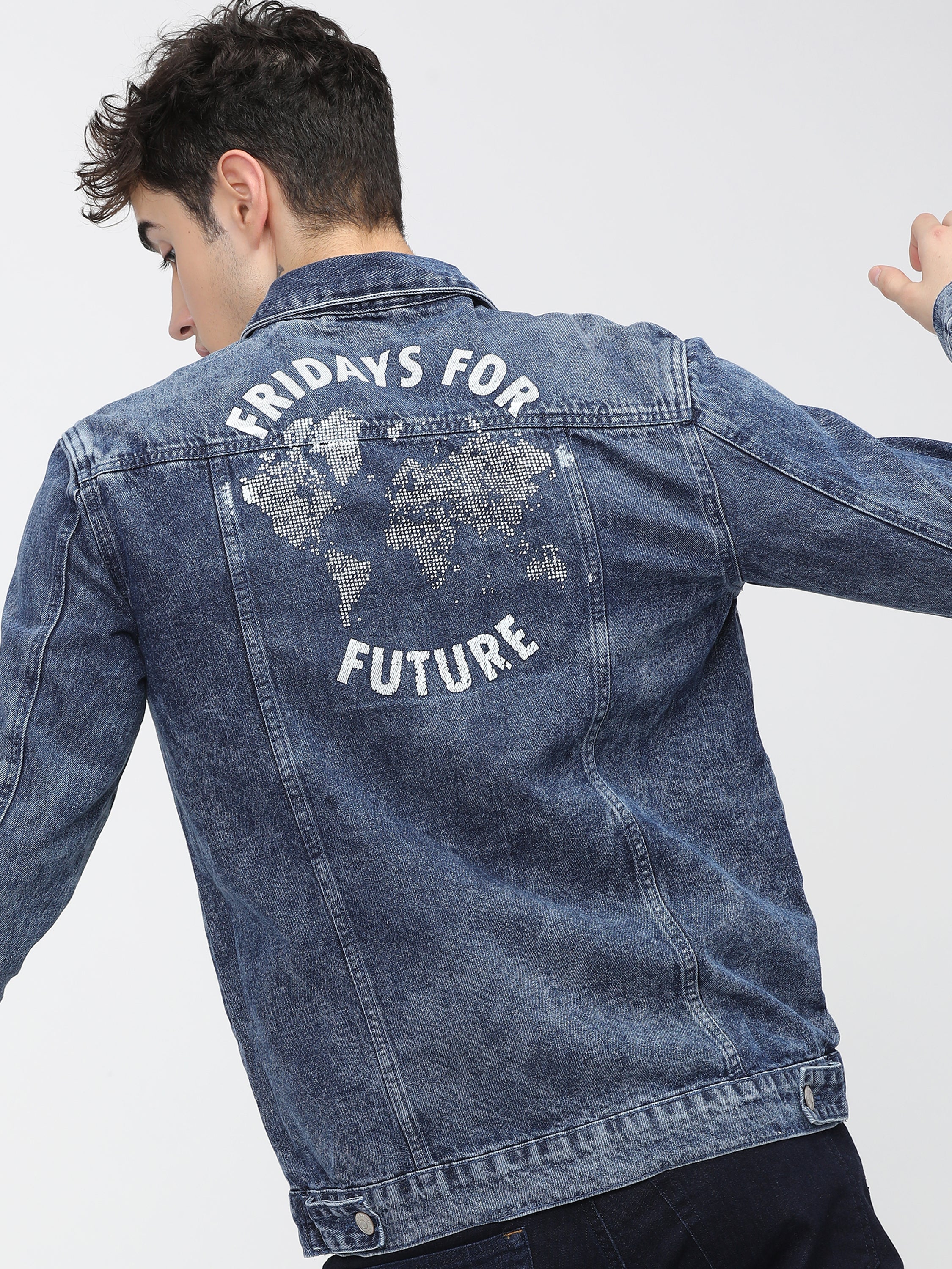 Highlander Men Blue Printed Denim Jacket - Blue - Image 2