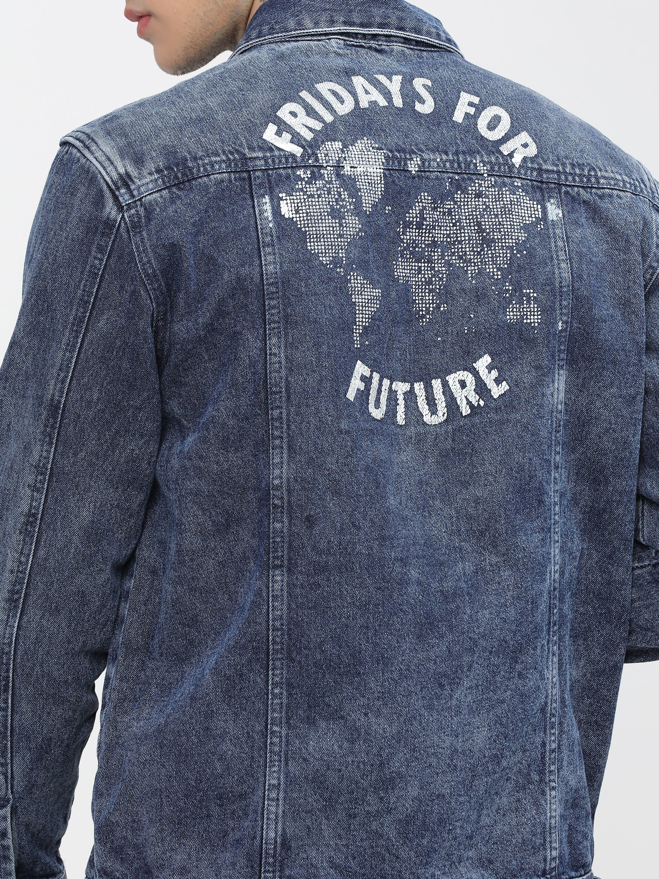 Highlander Men Blue Printed Denim Jacket - Blue - Image 4