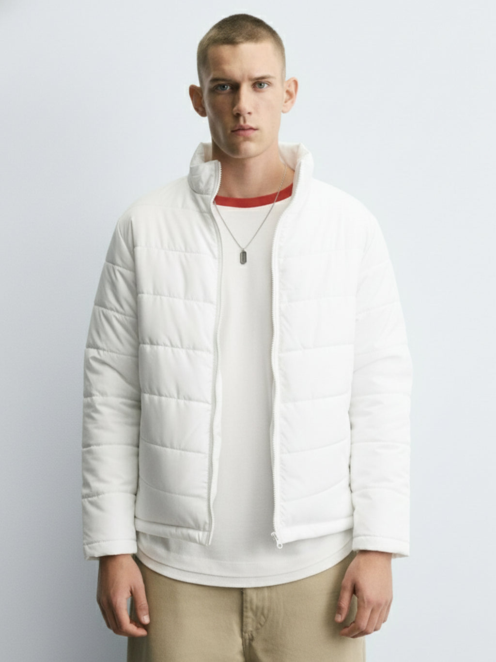 Highlander Mens White Puffer Jacket - White - Image 1