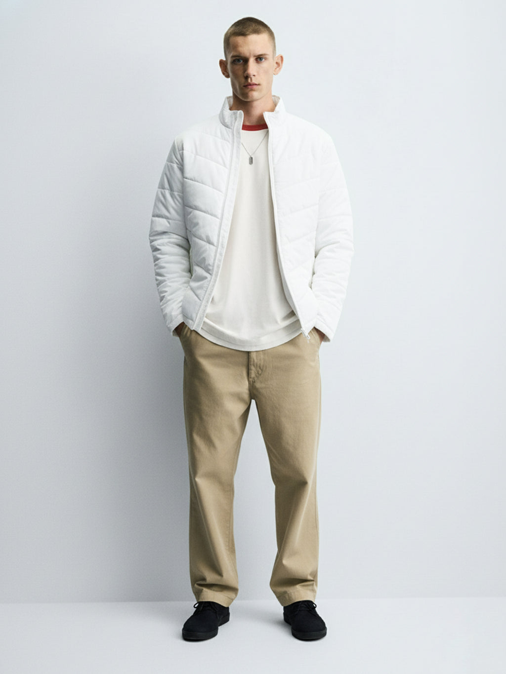 Highlander Mens White Puffer Jacket - White - Image 2