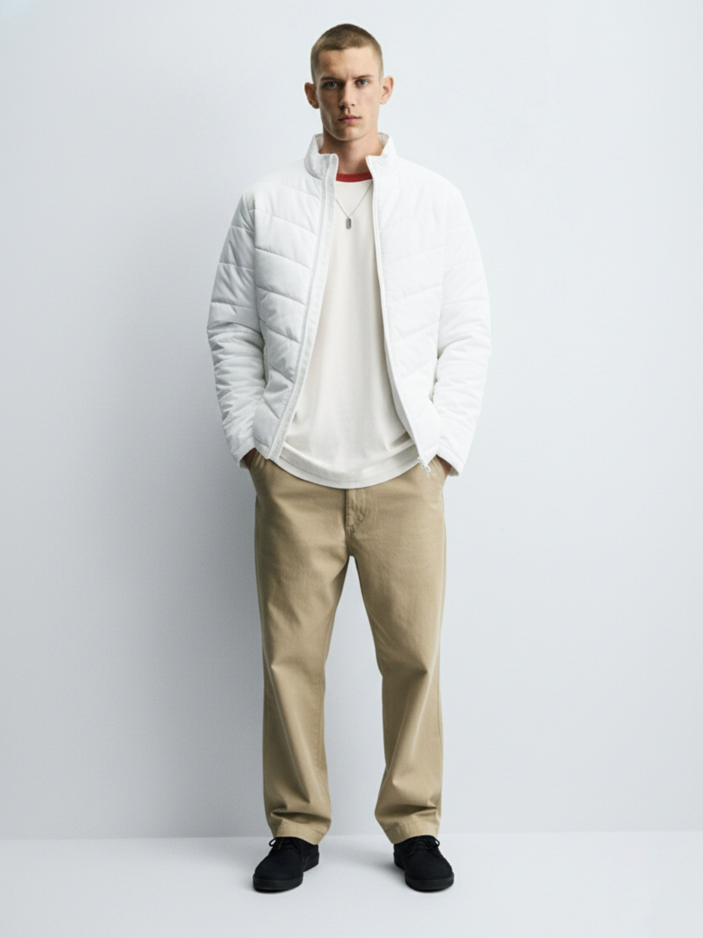 Highlander Mens White Puffer Jacket - White - Image 2