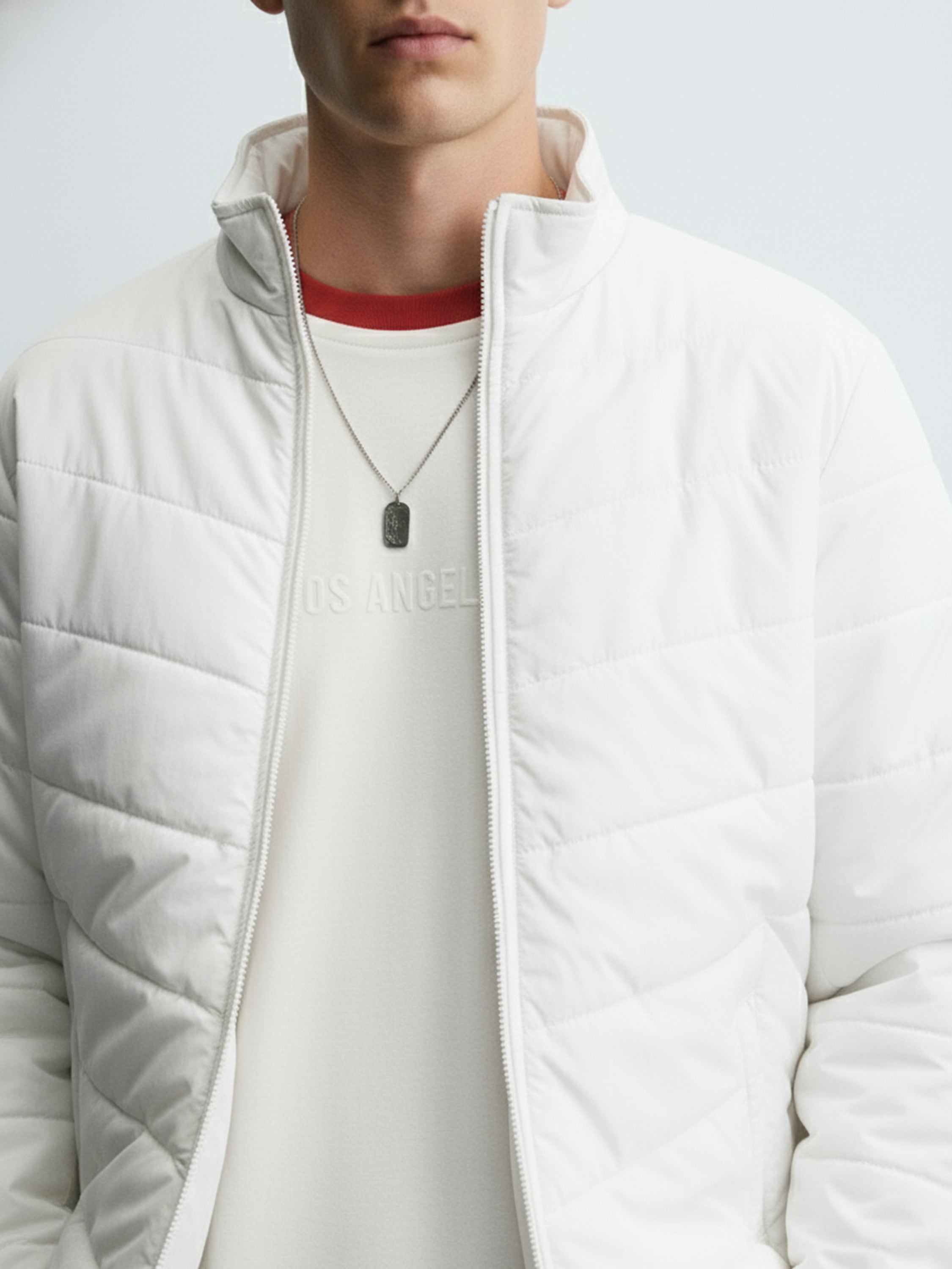 Highlander Mens White Puffer Jacket - White - Image 6