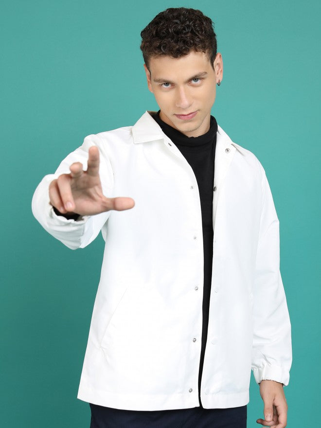 Highlander Men White Solid Bomber Jacket - White - Image 1