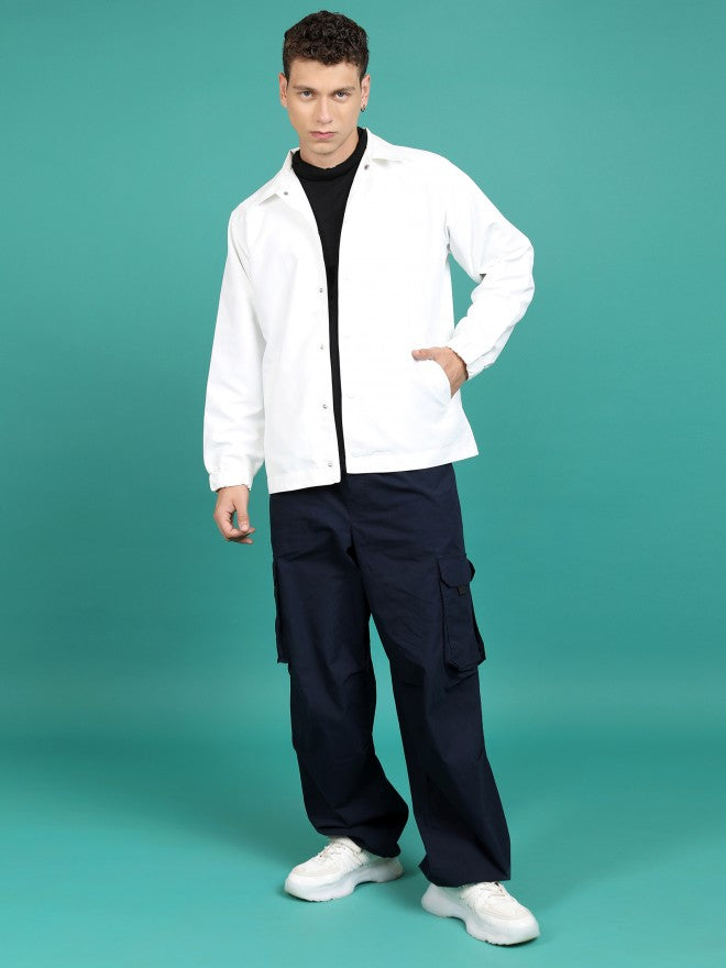 Highlander Men White Solid Bomber Jacket - White - Image 2