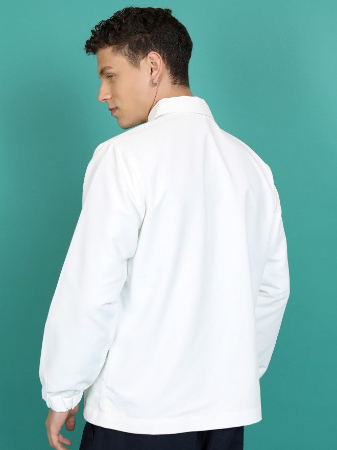 Highlander Men White Solid Bomber Jacket - White - Image 3