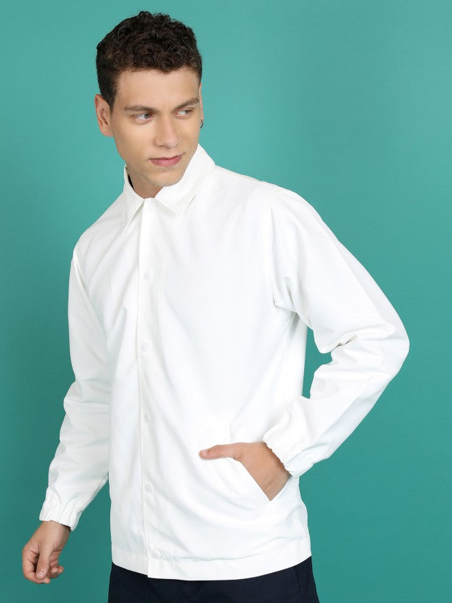 Highlander Men White Solid Bomber Jacket - White - Image 4