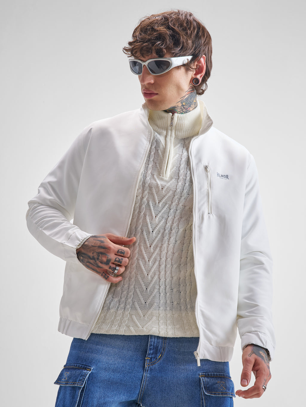 Highlander Men White Solid Bomber Jacket - White - Image 1