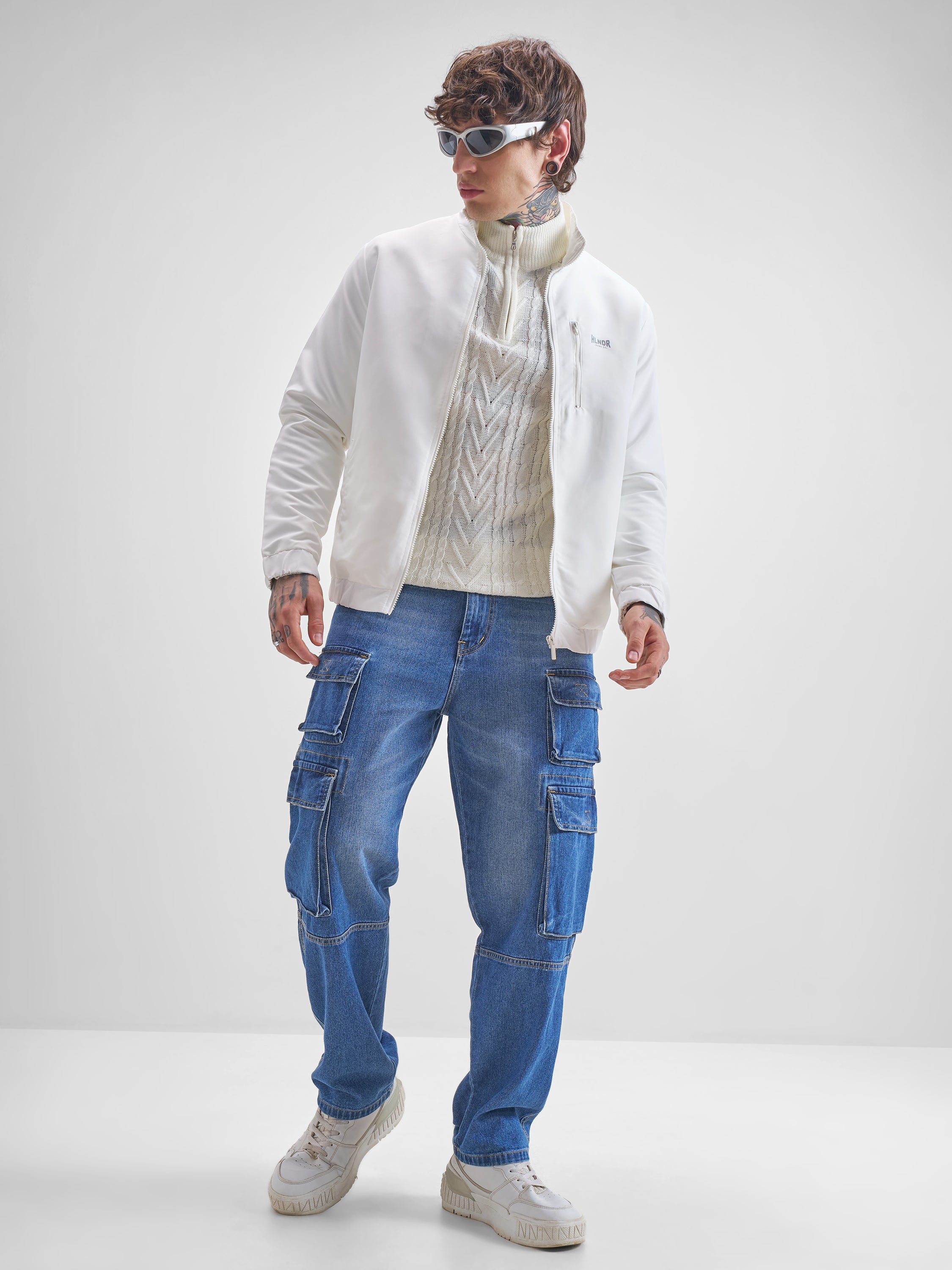 Highlander Men White Solid Bomber Jacket - White - Image 2