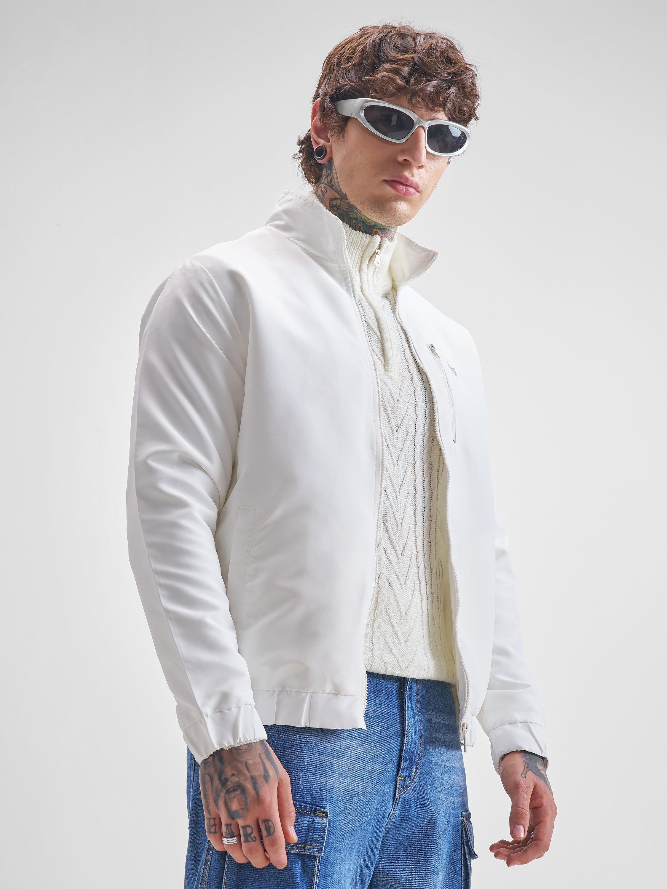 Highlander Men White Solid Bomber Jacket - White - Image 6