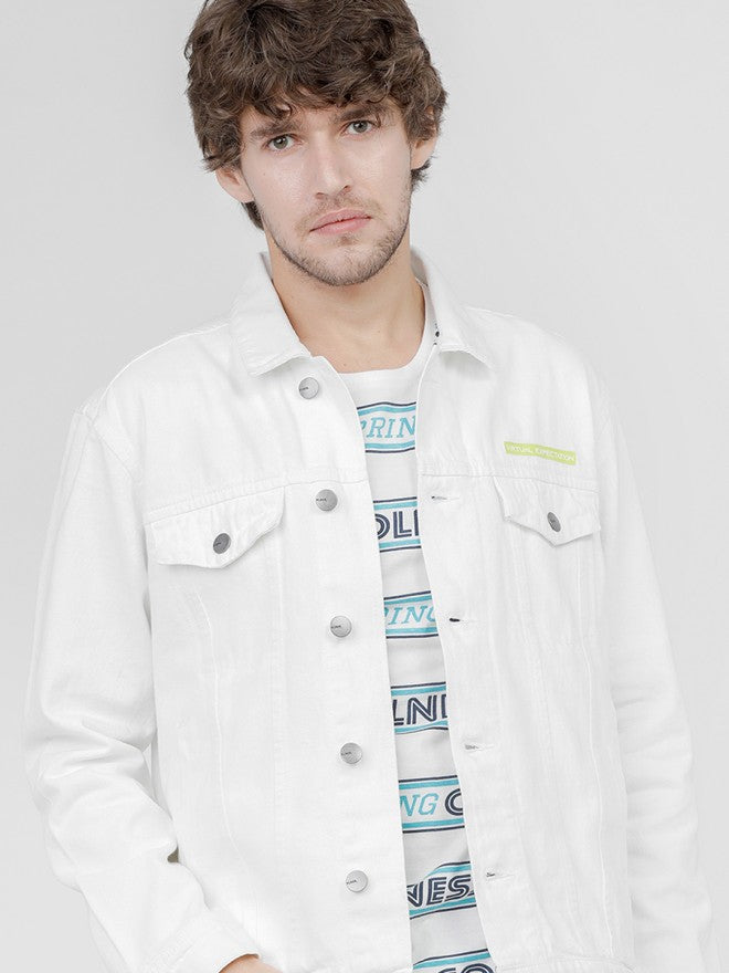 Highlander Men White Solid Denim Jacket - White - Image 1