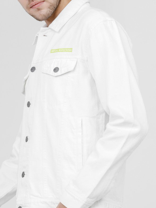 Highlander Men White Solid Denim Jacket - White - Image 4
