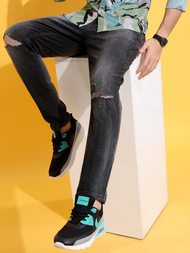 Highlander Men Grey Tapered Fit Mildly Distressed Stretchable Jeans - Grey - Image 1