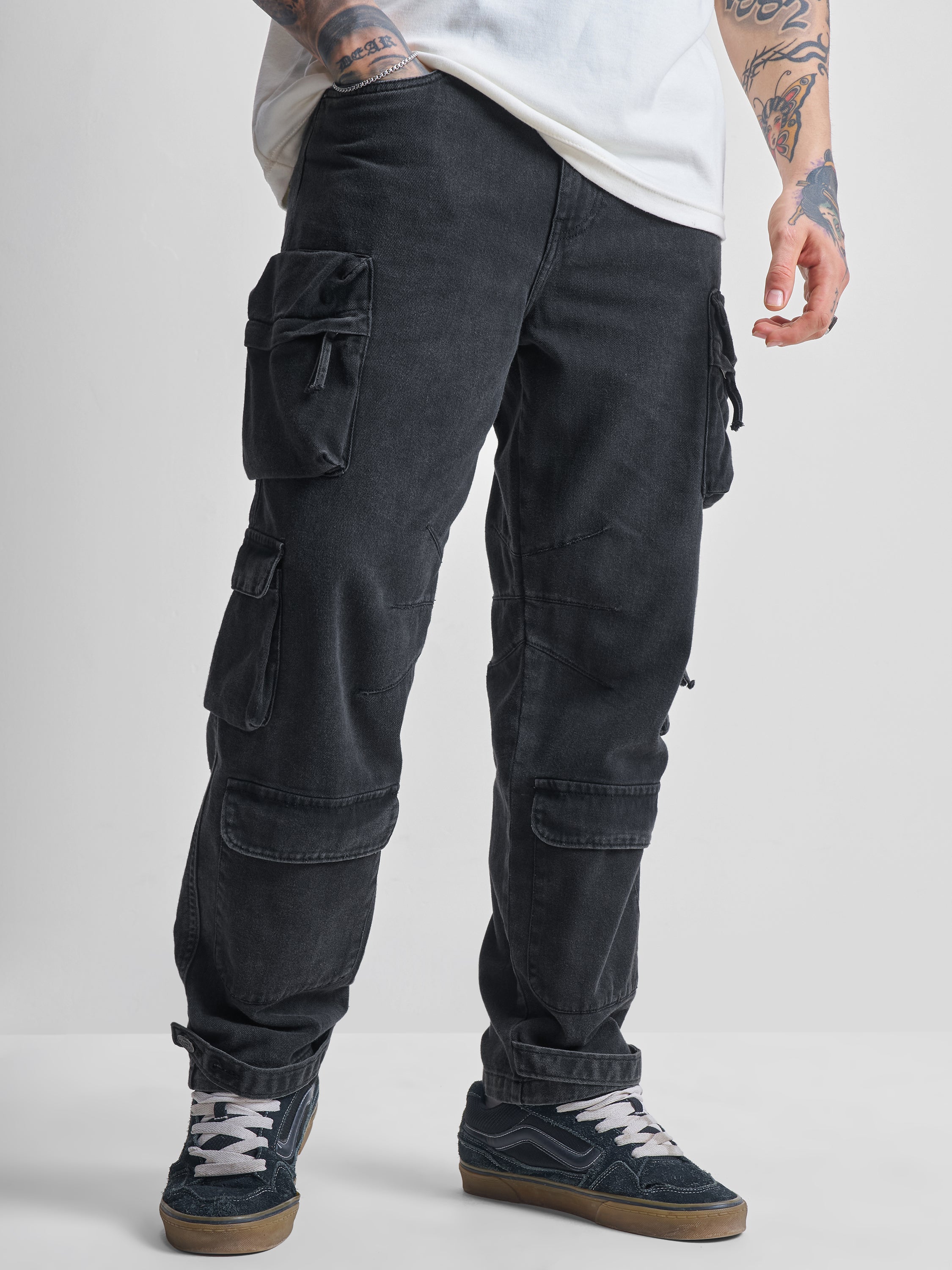 Highlander Men Black Baggy Jeans - Black - Image 1