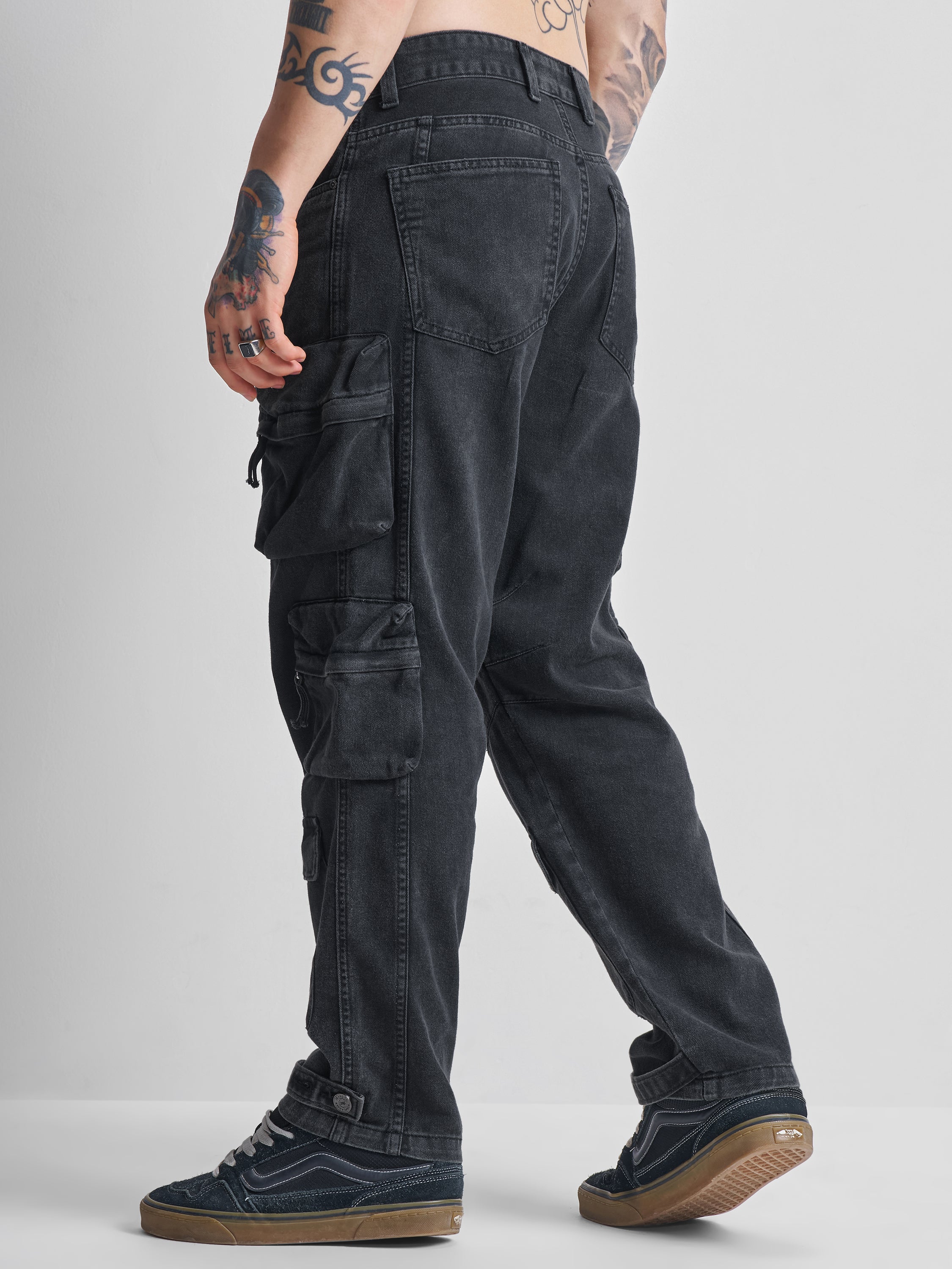 Highlander Men Black Baggy Jeans - Black - Image 3