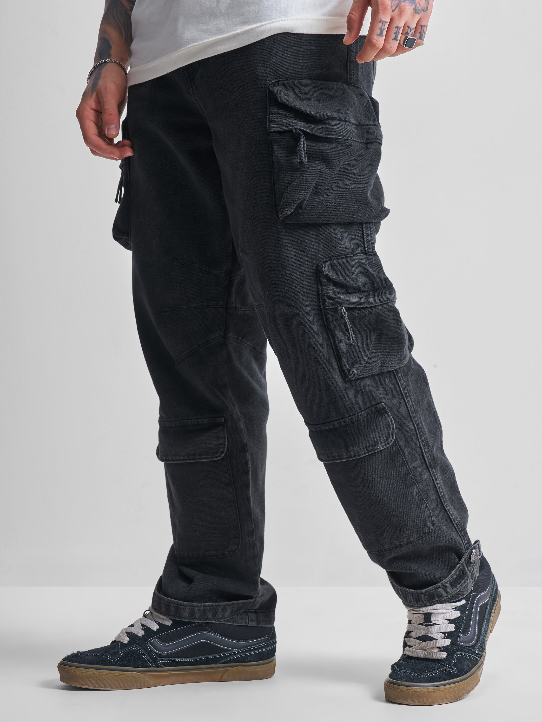 Highlander Men Black Baggy Jeans - Black - Image 4