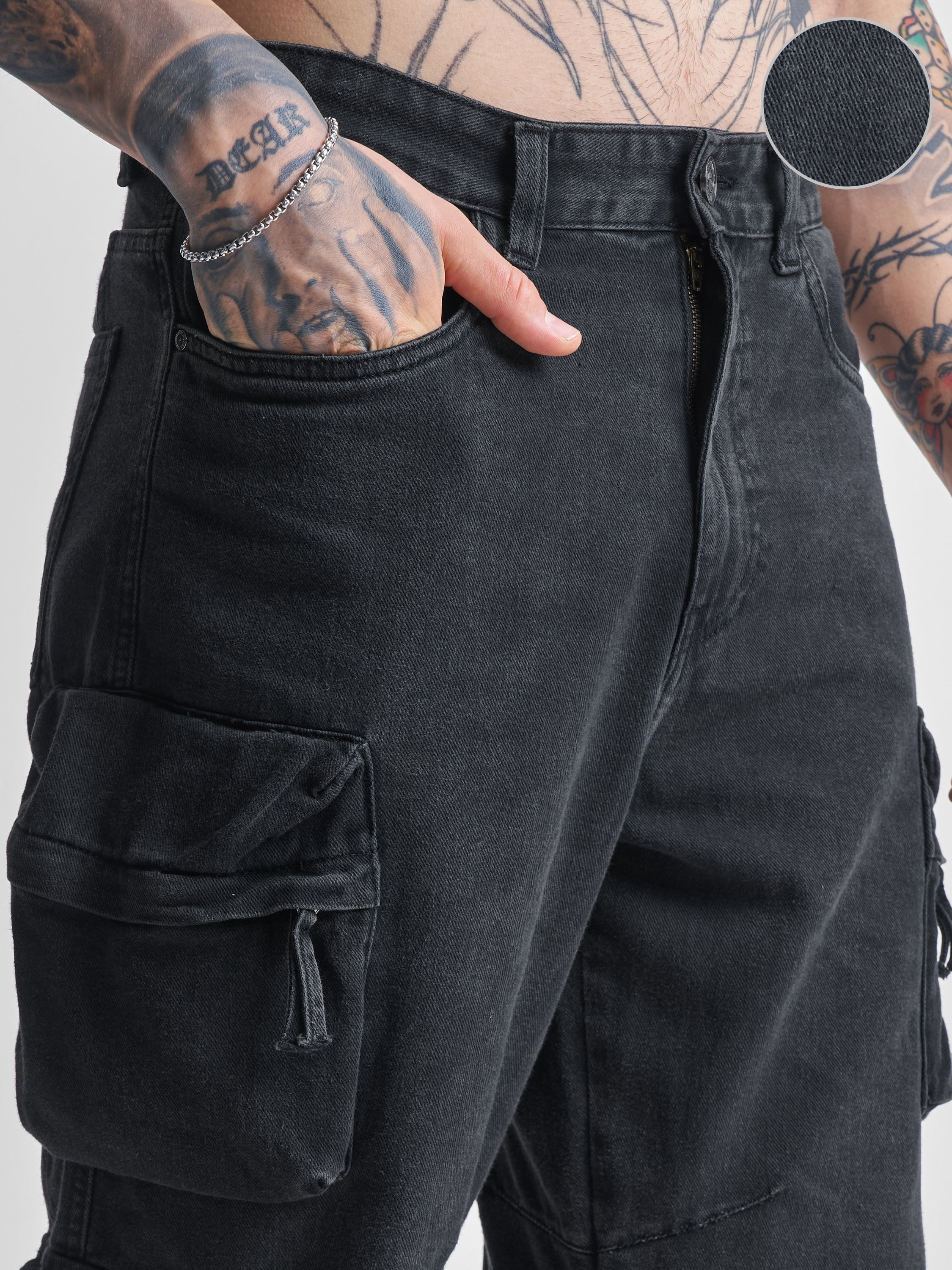 Highlander Men Black Baggy Jeans - Black - Image 5