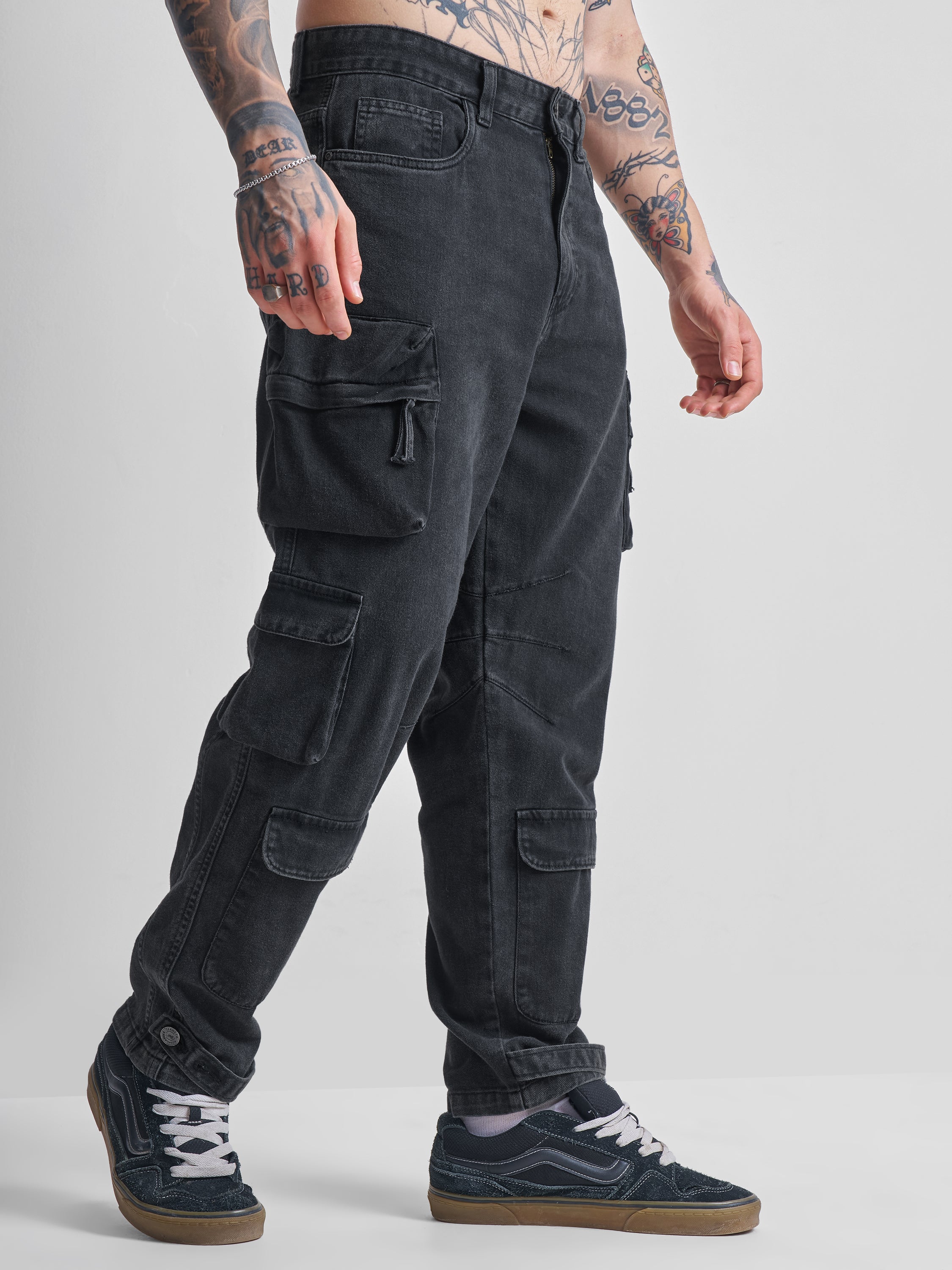 Highlander Men Black Baggy Jeans - Black - Image 6