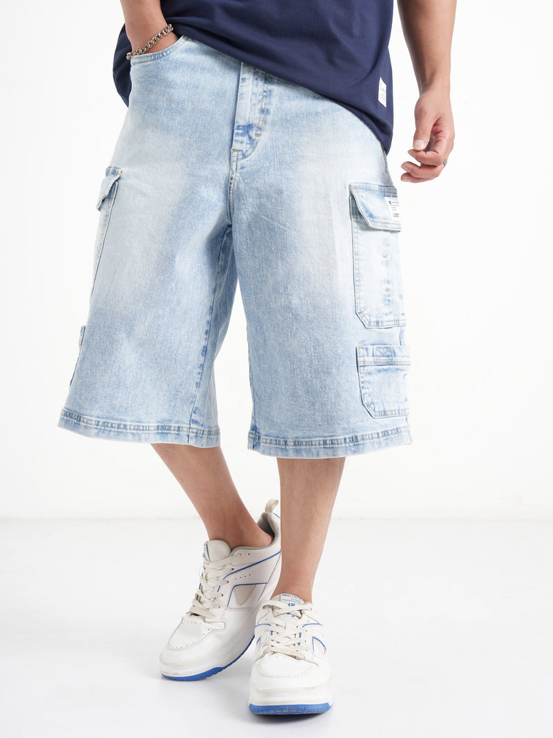 Highlander Men Blue Baggy Cargo Shorts - Blue - Image 1