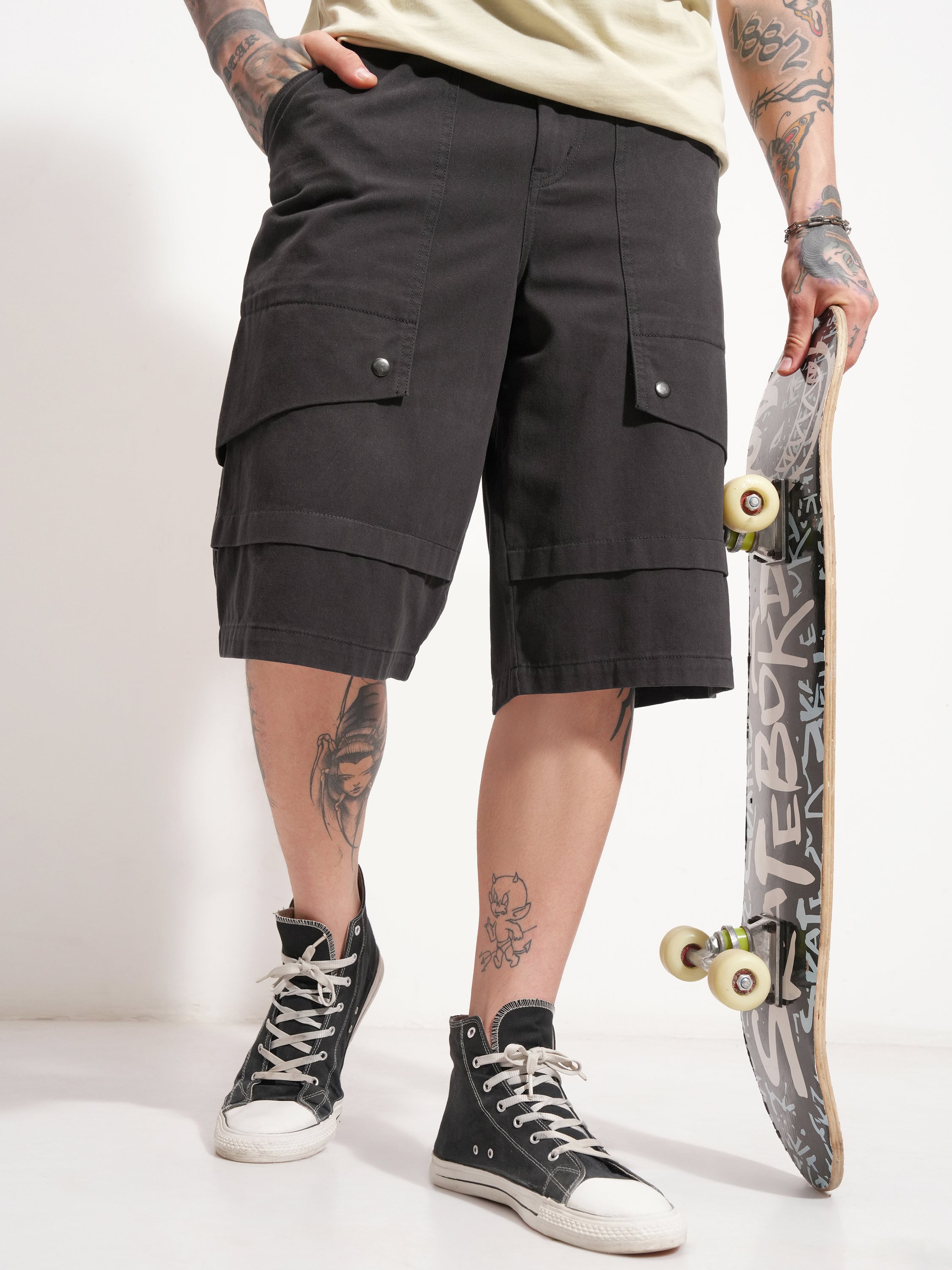 Highlander Men Grey Baggy Cargo Shorts - Grey - Image 1