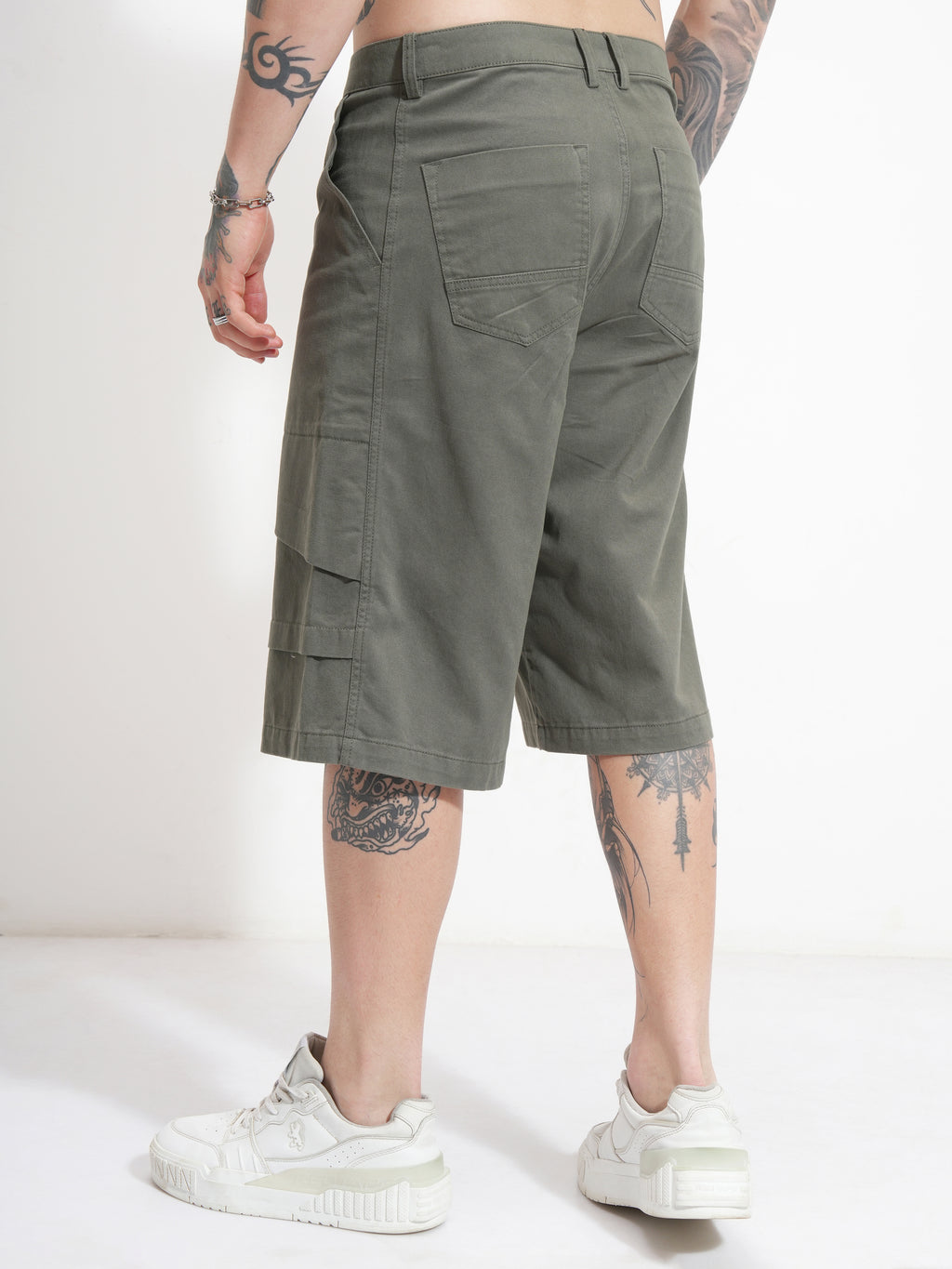 Highlander Men Olive Baggy Cargo Shorts - Olive - Image 3