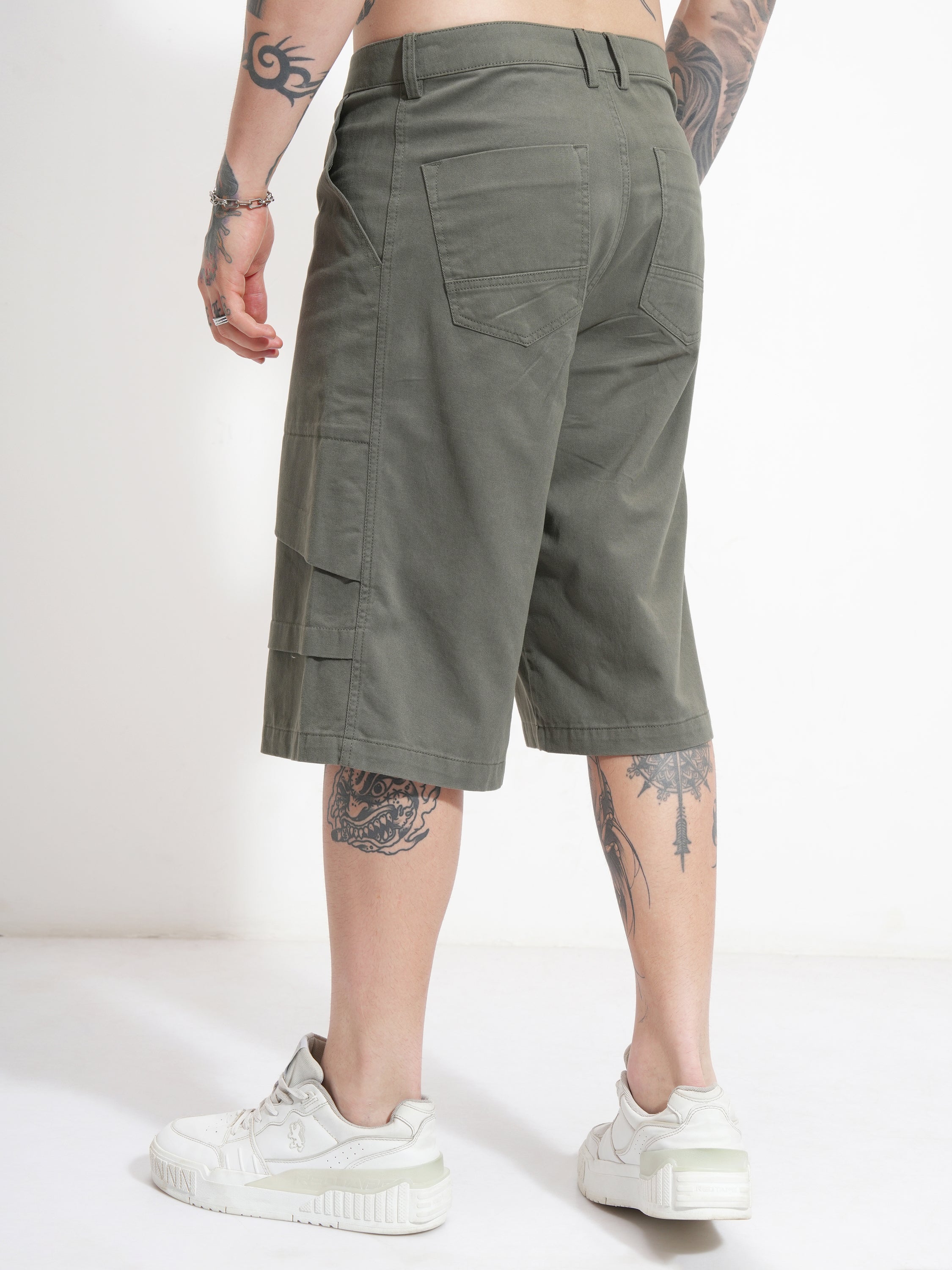 Highlander Men Olive Baggy Cargo Shorts - Olive - Image 3