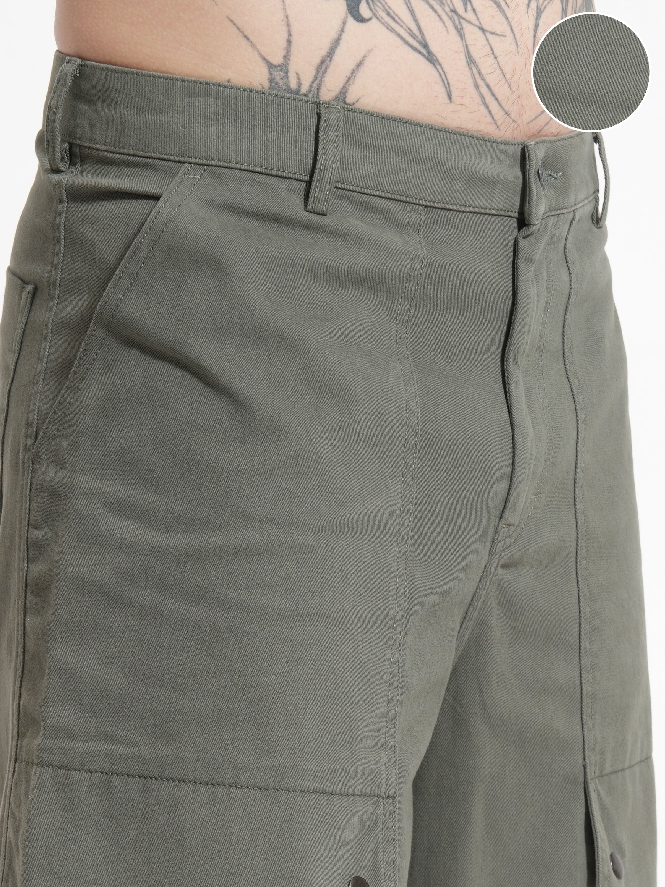 Highlander Men Olive Baggy Cargo Shorts - Olive - Image 5