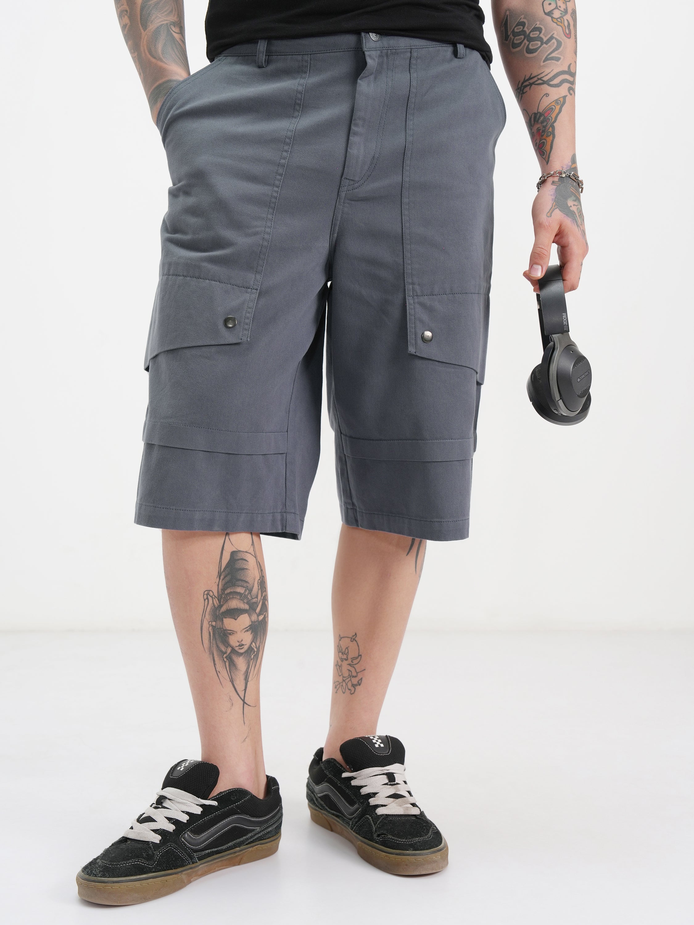Highlander Men Blue Baggy Cargo Shorts - Blue - Image 1