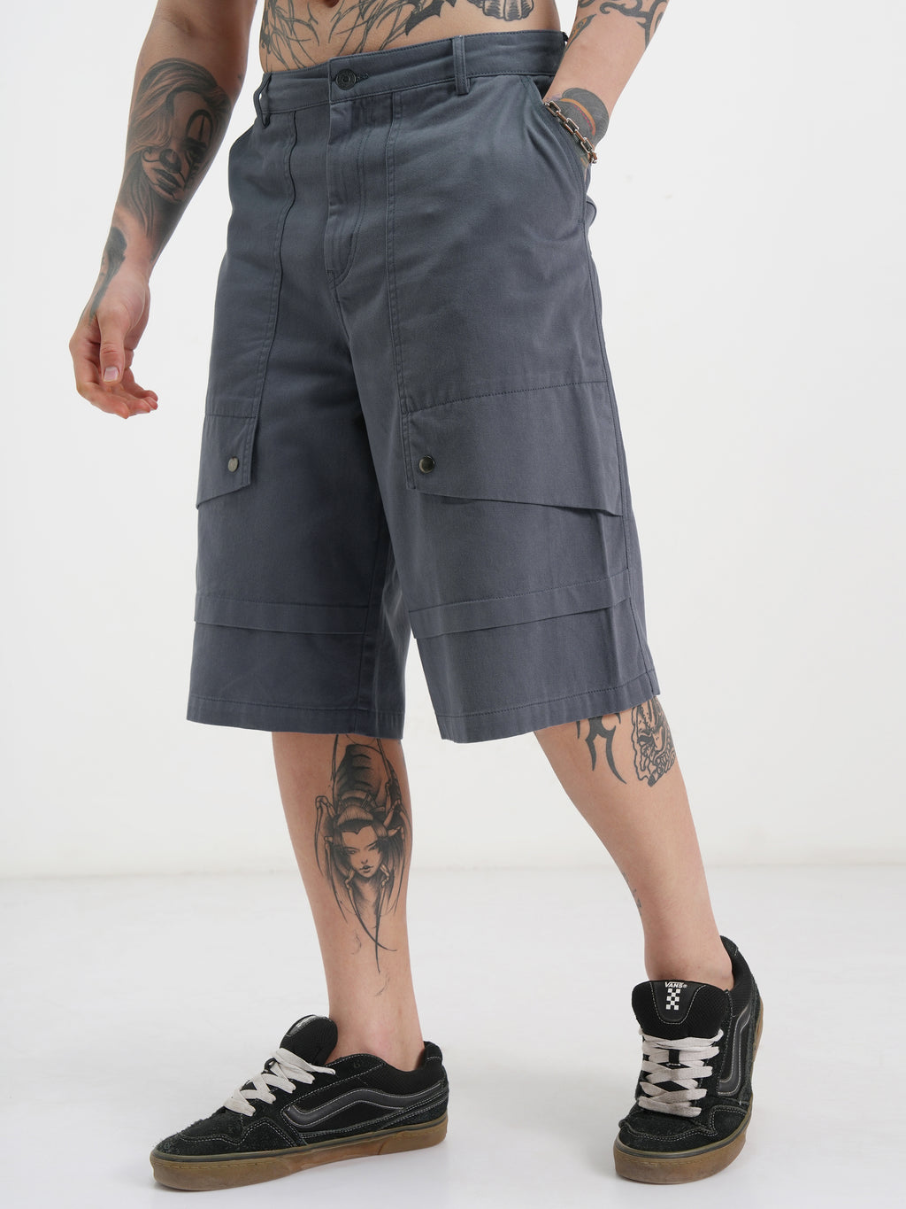 Highlander Men Blue Baggy Cargo Shorts - Blue - Image 4