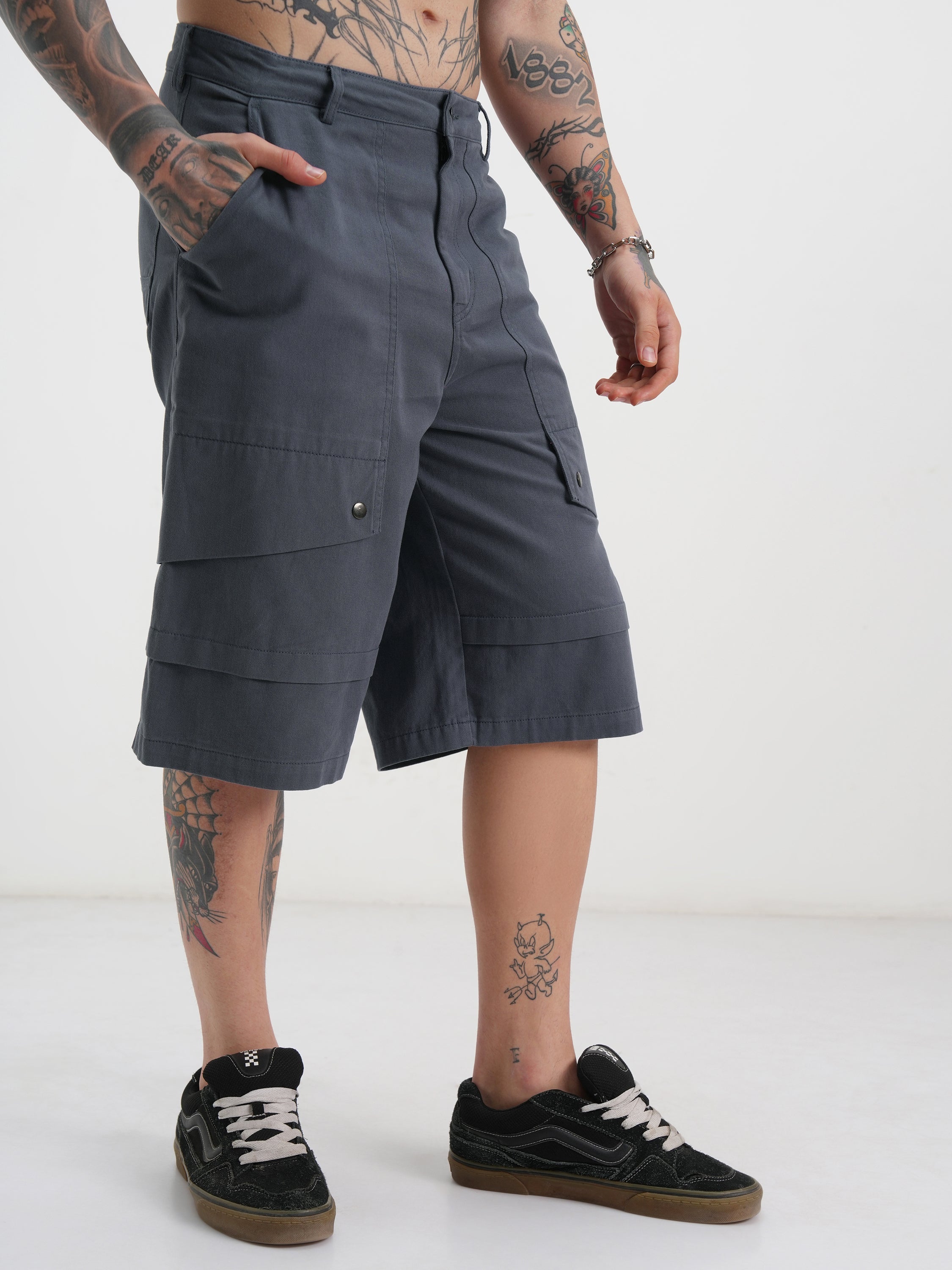 Highlander Men Blue Baggy Cargo Shorts - Blue - Image 6