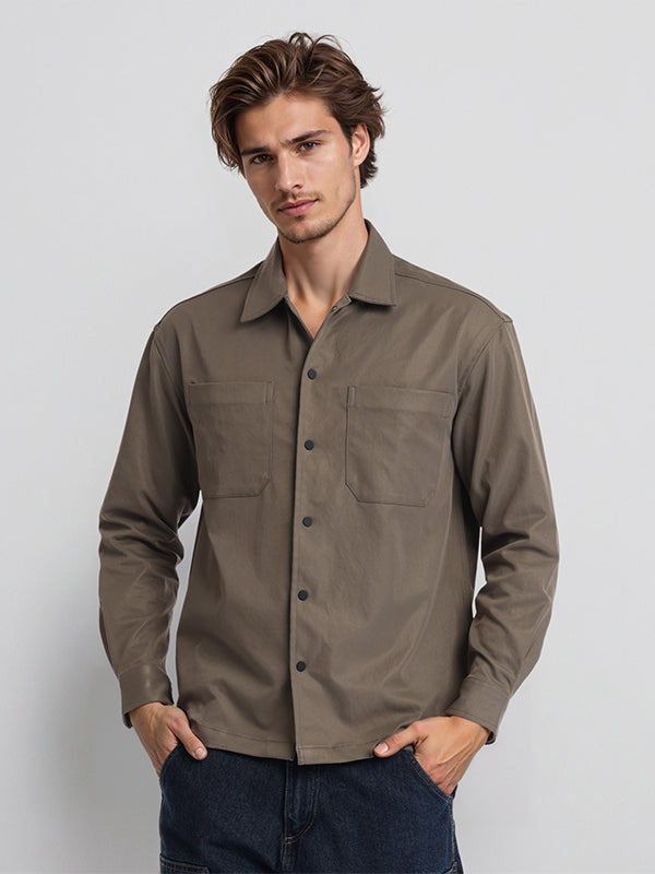 Highlander Men Tan Solid Oversized Fit Casual Shirt - Tan - Image 1