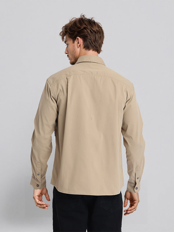 Highlander Men Khaki Solid Oversized Fit Casual Shirt - Khaki - Image 3